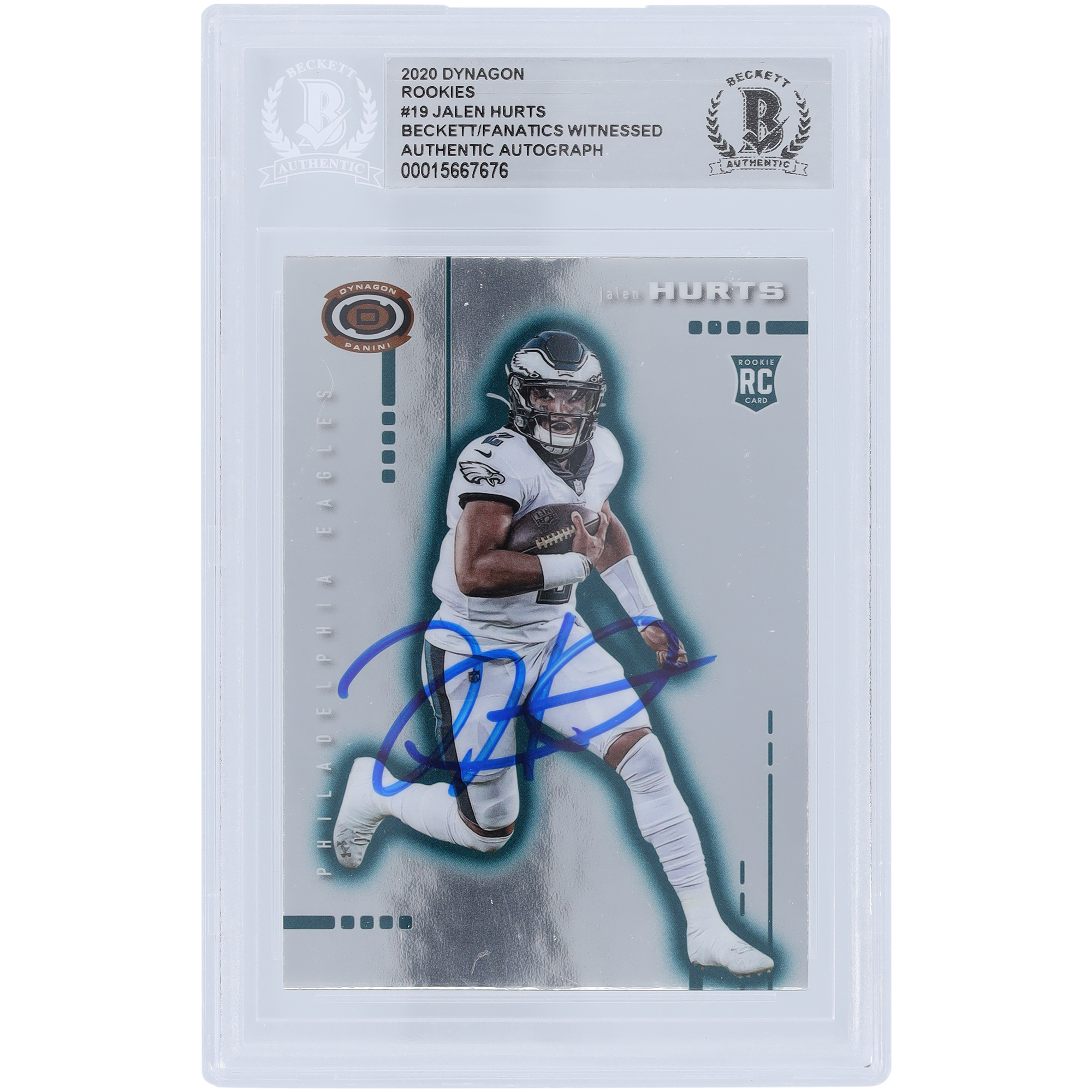 Jalen Hurts Philadelphia Eagles signierte 2020 Panini Dynagon #D-19 Beckett Fanatics bezeugte authentifizierte Rookie-Karte