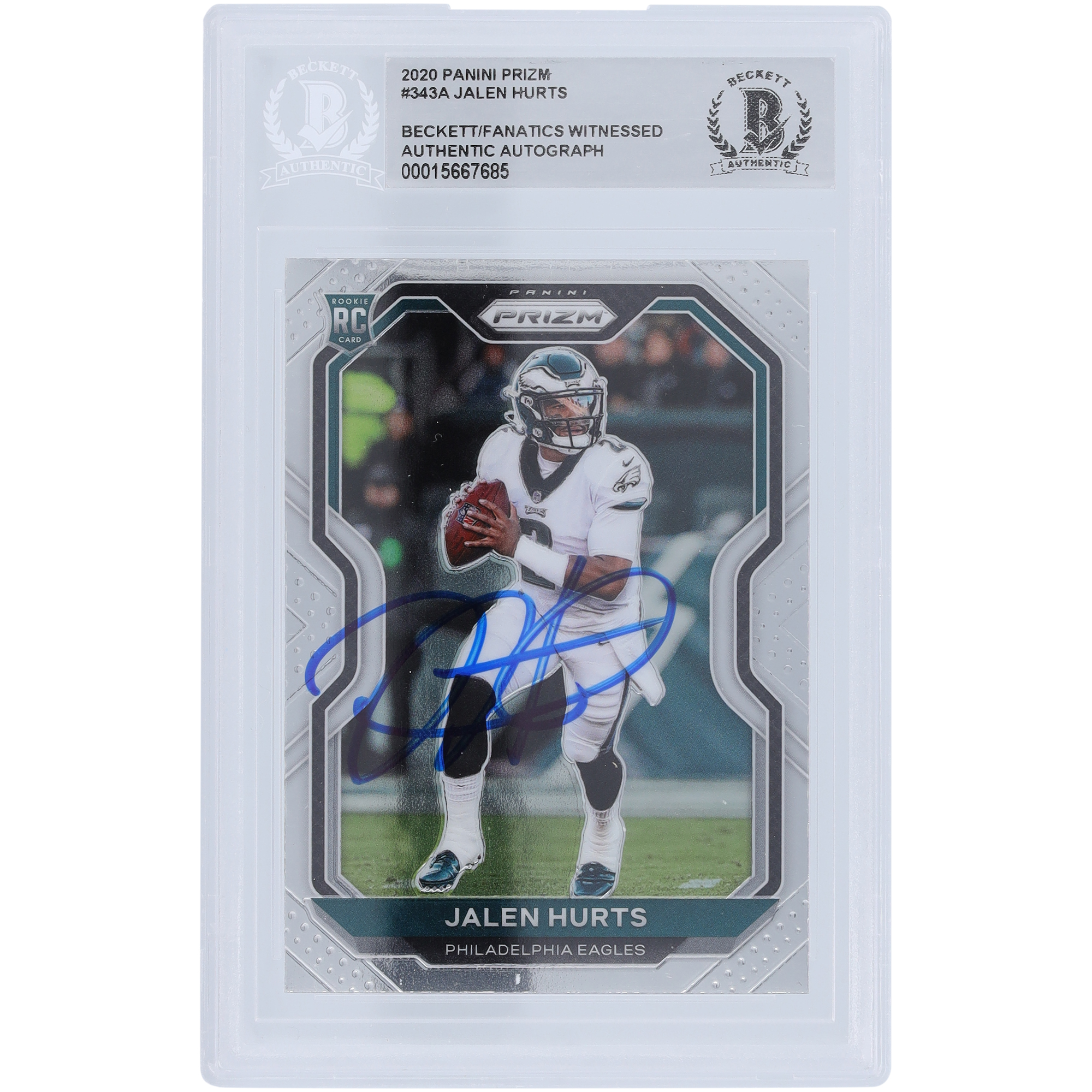 Jalen Hurts Philadelphia Eagles signierte 2020 Panini Prizm #343 Beckett Fanatics bezeugte authentifizierte Rookie-Karte