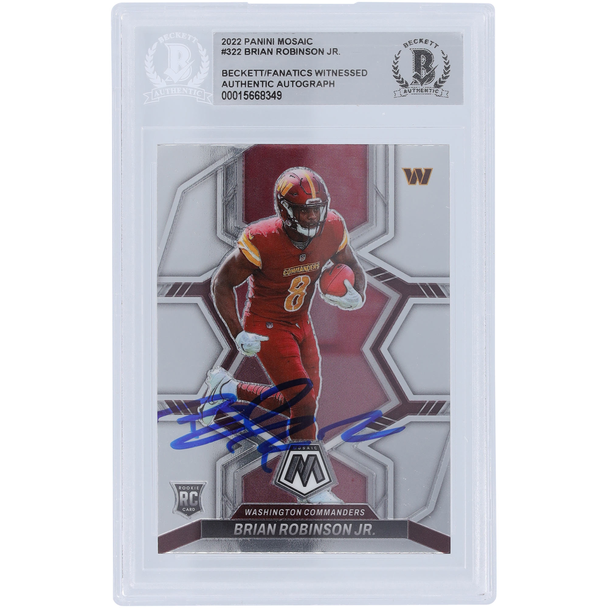 Brian Robinson Jr. Washington Commanders signierte 2022 Panini Mosaic #322 Beckett Fanatics bezeugte authentifizierte Rookie-Karte