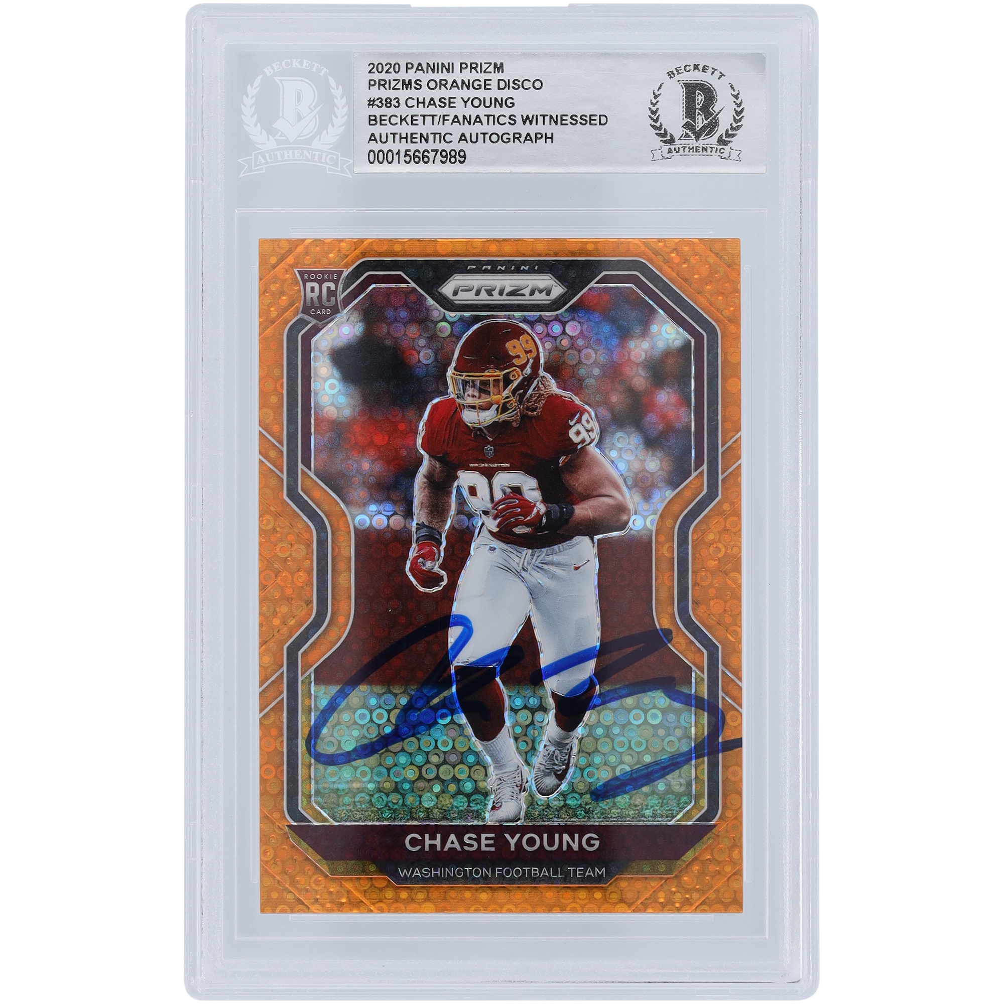 Chase Young Washington Commanders signierte 2020 Panini Orange Disco #383 Beckett Fanatics bezeugte authentifizierte Rookie-Karte