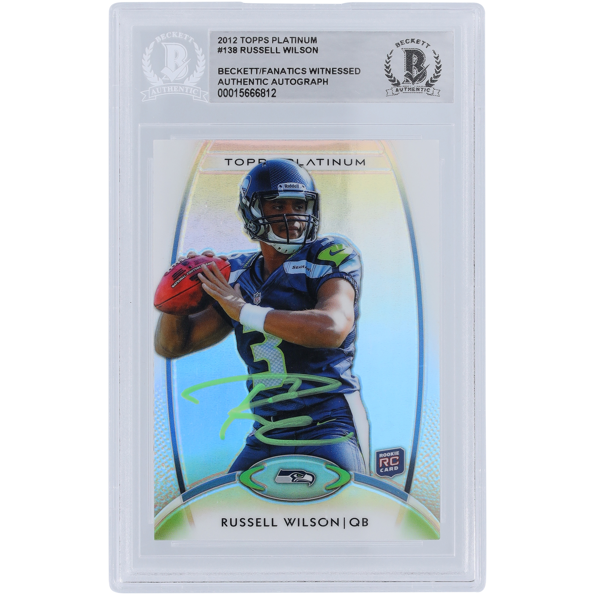 Russell Wilson Seattle Seahawks 2012 Topps Platinum Green Ink #138 Beckett Fanatics bezeugte authentifizierte Rookie-Karte