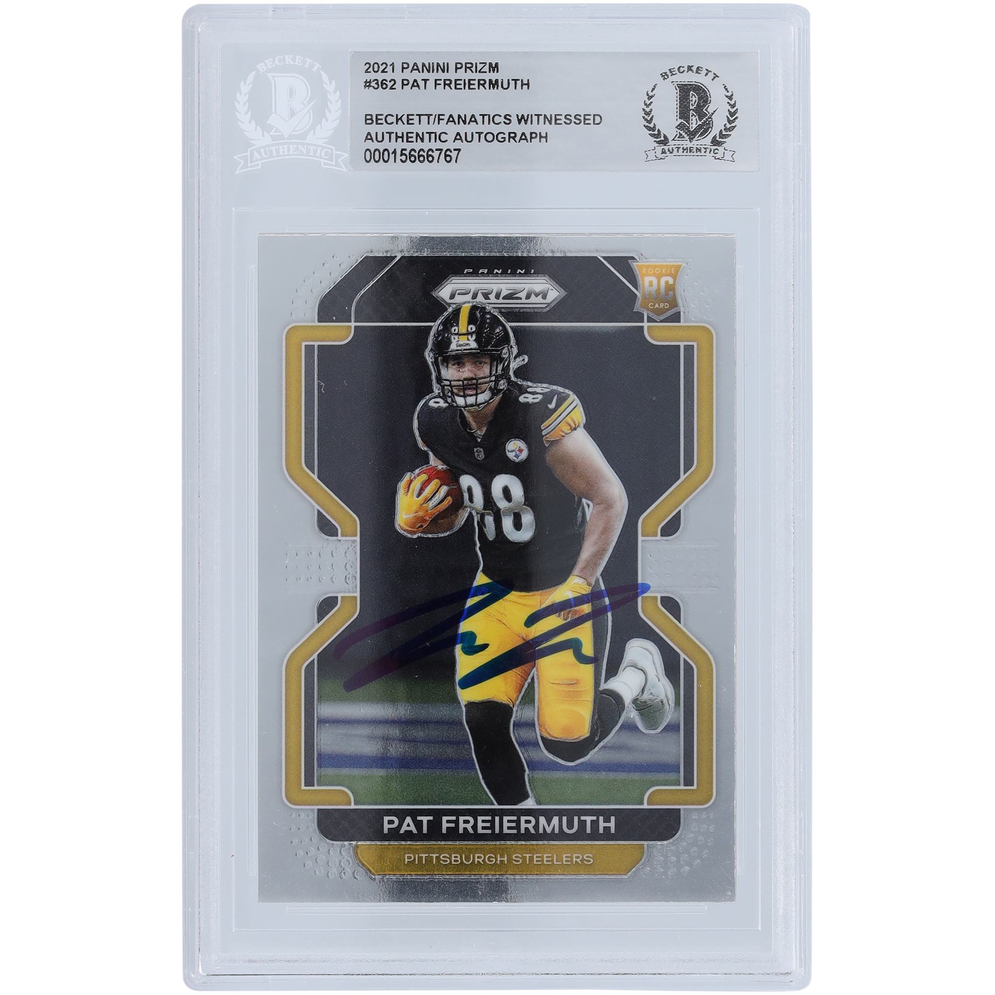 Pat Freiermuth Pittsburgh Steelers 2021 Panini Prizm #362 Beckett Fanatics bezeugte authentifizierte Rookie-Karte