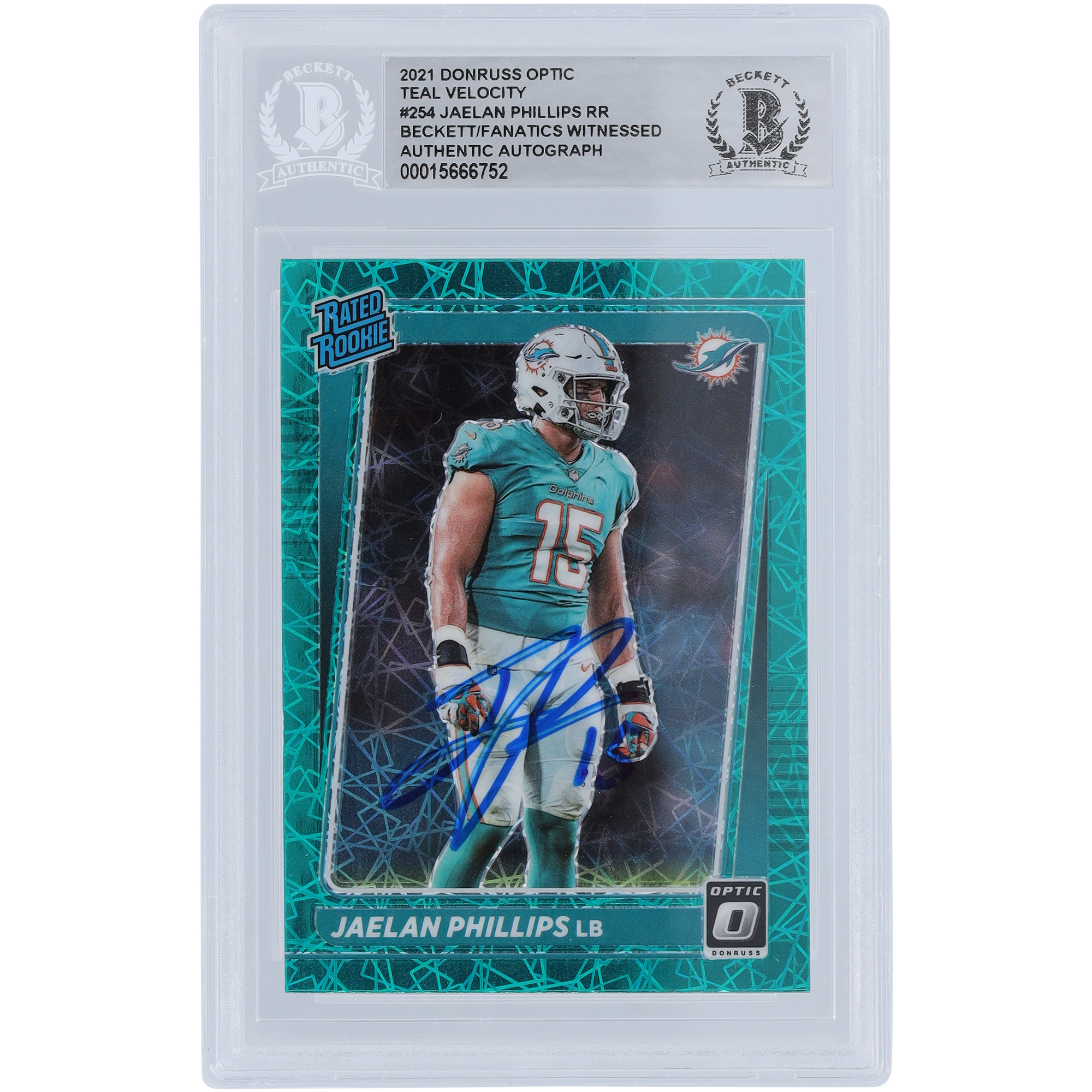 Jaelan Phillips Miami Dolphins 2021 Panini Donruss Optic Green Velocity #254 Beckett Fanatics bezeugte authentifizierte Rookie-Karte