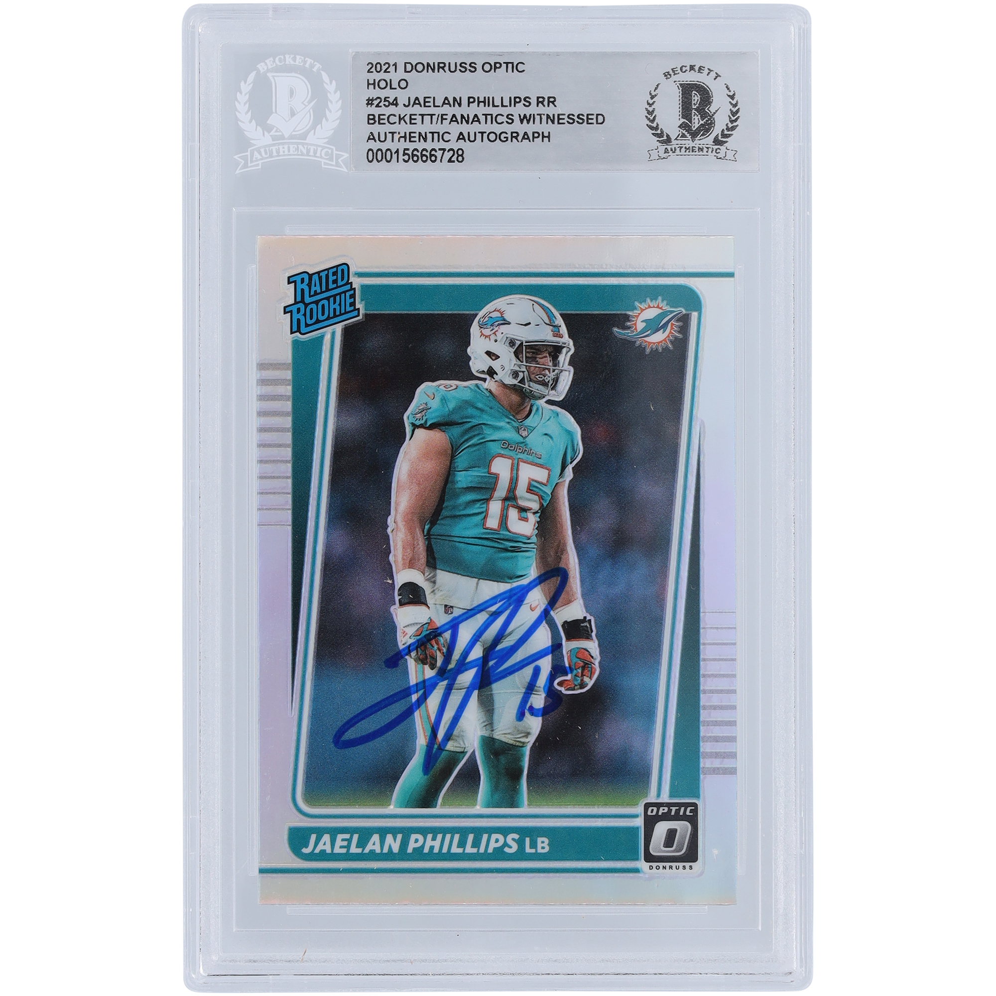 Jaelan Phillips Miami Dolphins 2021 Panini Donruss Optic Holo Prizm #254 Beckett Fanatics bezeugte authentifizierte Rookie-Karte