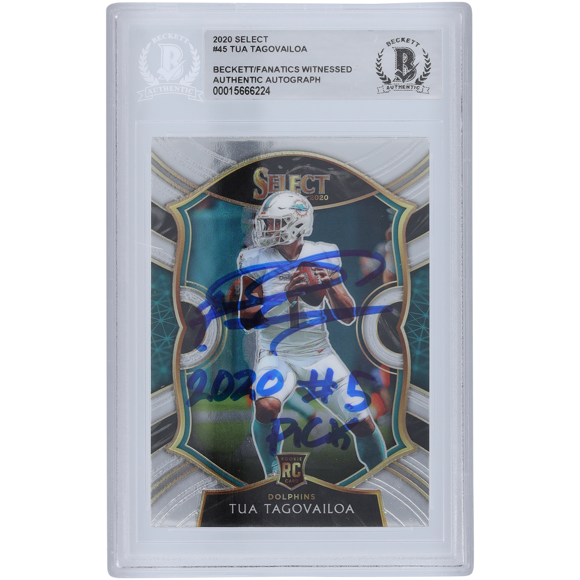 Tua Tagovailoa Miami Dolphins 2020 Panini Select Concourse #45 Beckett Fanatics bezeugte authentifizierte Rookie-Karte mit der Aufschrift „2020 #5 Pick“