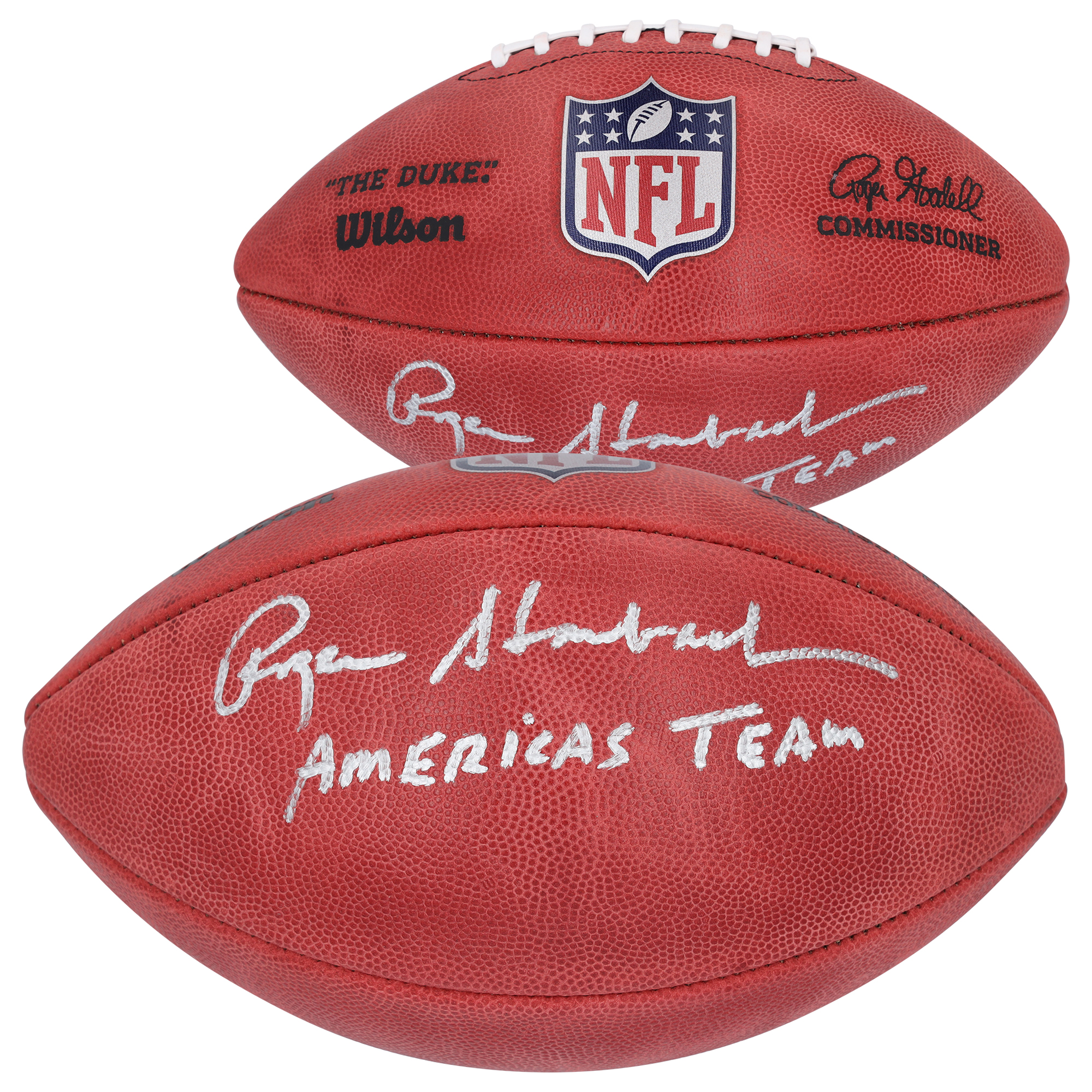 Von Roger Staubach signierter Duke-Football in Farbe mit der Aufschrift „America’s Team“ von den Dallas Cowboys