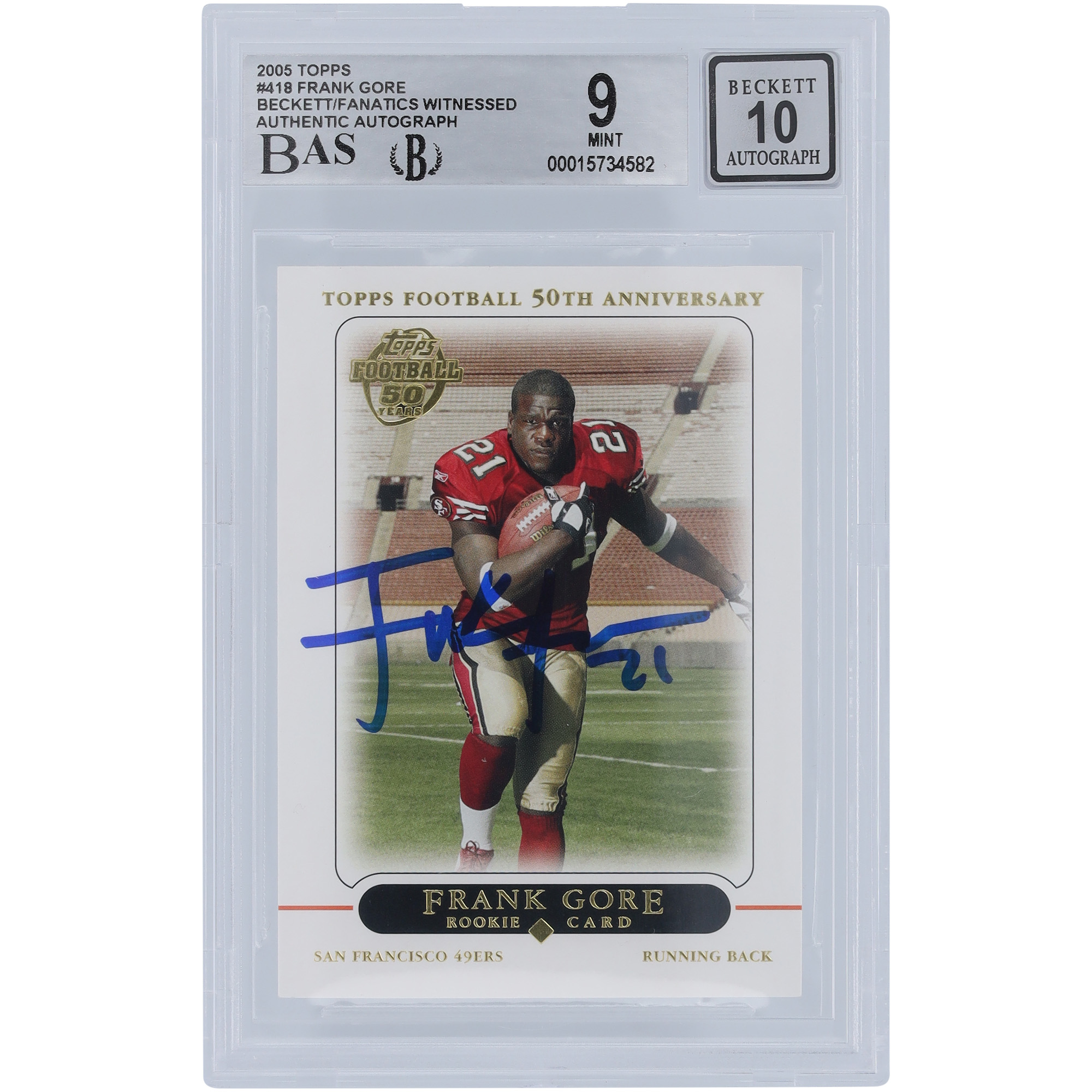 Frank Gore San Francisco 49ers signierte 2005 Topps #418 Beckett Fanatics bezeugte authentifizierte 9/10 Rookie-Karte