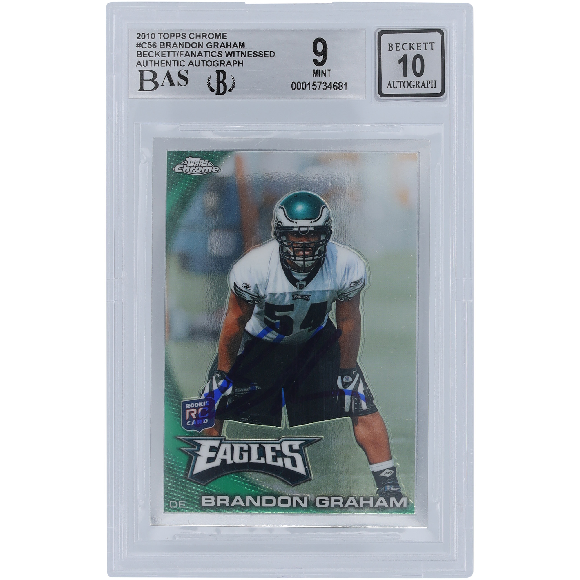 Brandon Graham Philadelphia Eagles signierte 2010 Topps Chrome #C56 Beckett Fanatics bezeugte authentifizierte 9/10 Rookie-Karte