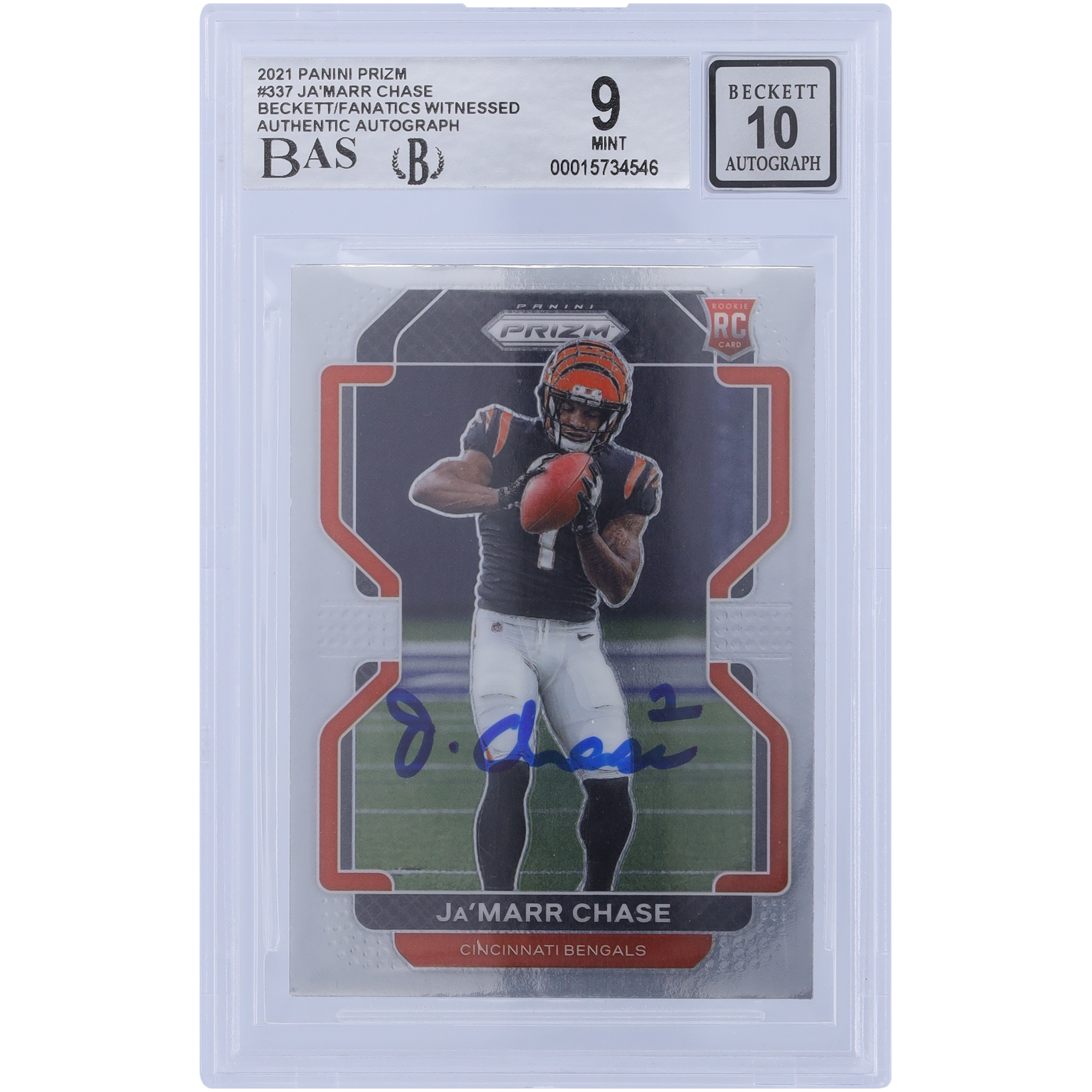 Ja’Marr Chase Cincinnati Bengals signierte 2021 Panini Prizm #337 Beckett Fanatics bezeugte authentifizierte 9/10 Rookie-Karte