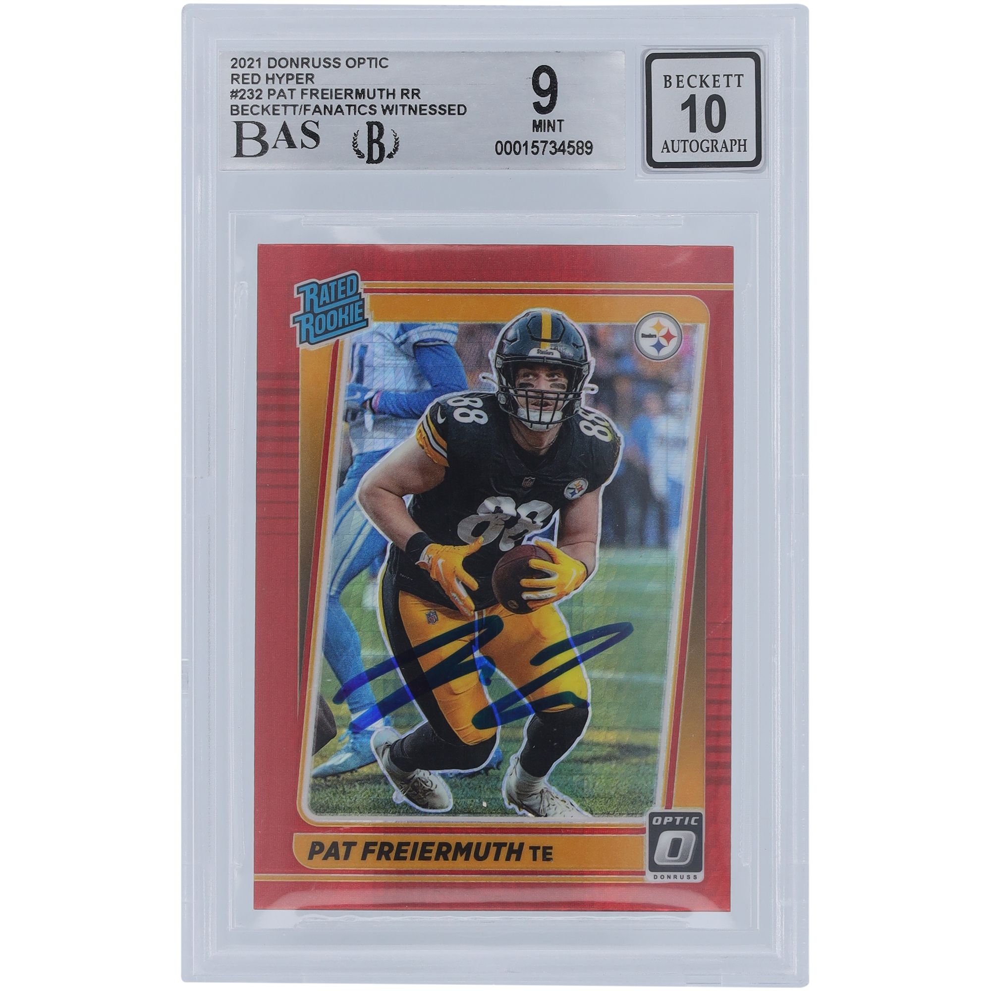 Pat Freiermuth Pittsburgh Steelers signierte 2021 Panini Donruss Optic Red Hyper #232 Beckett Fanatics bezeugte authentifizierte 9/10 Rookie-Karte