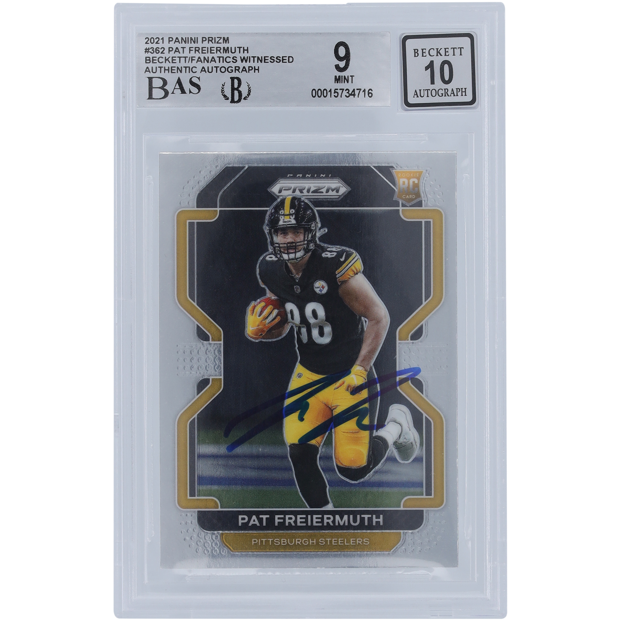 Pat Freiermuth Pittsburgh Steelers signierte 2021 Panini Prizm #362 Beckett Fanatics bezeugte authentifizierte 9/10 Rookie-Karte