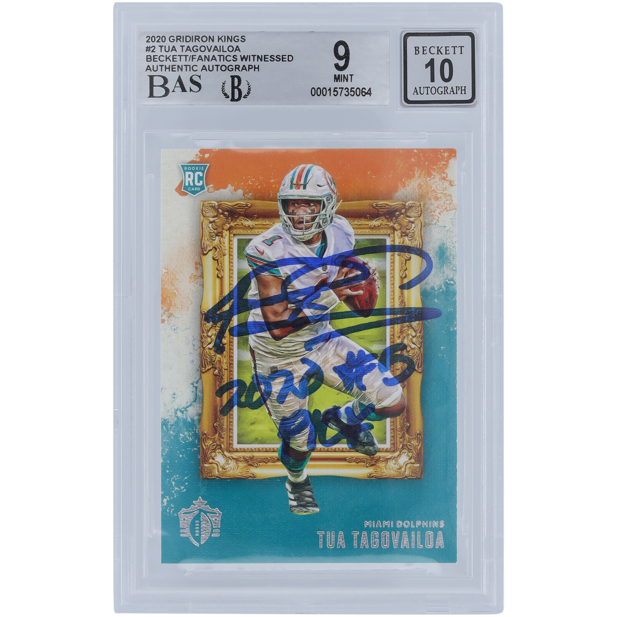 Tua Tagovailoa Miami Dolphins signierte 2020 Panini Gridiron Kings #GK-2 Beckett Fanatics bezeugte authentifizierte 9/10 Rookie-Karte mit „2020 #5 PICK“-Aufschrift