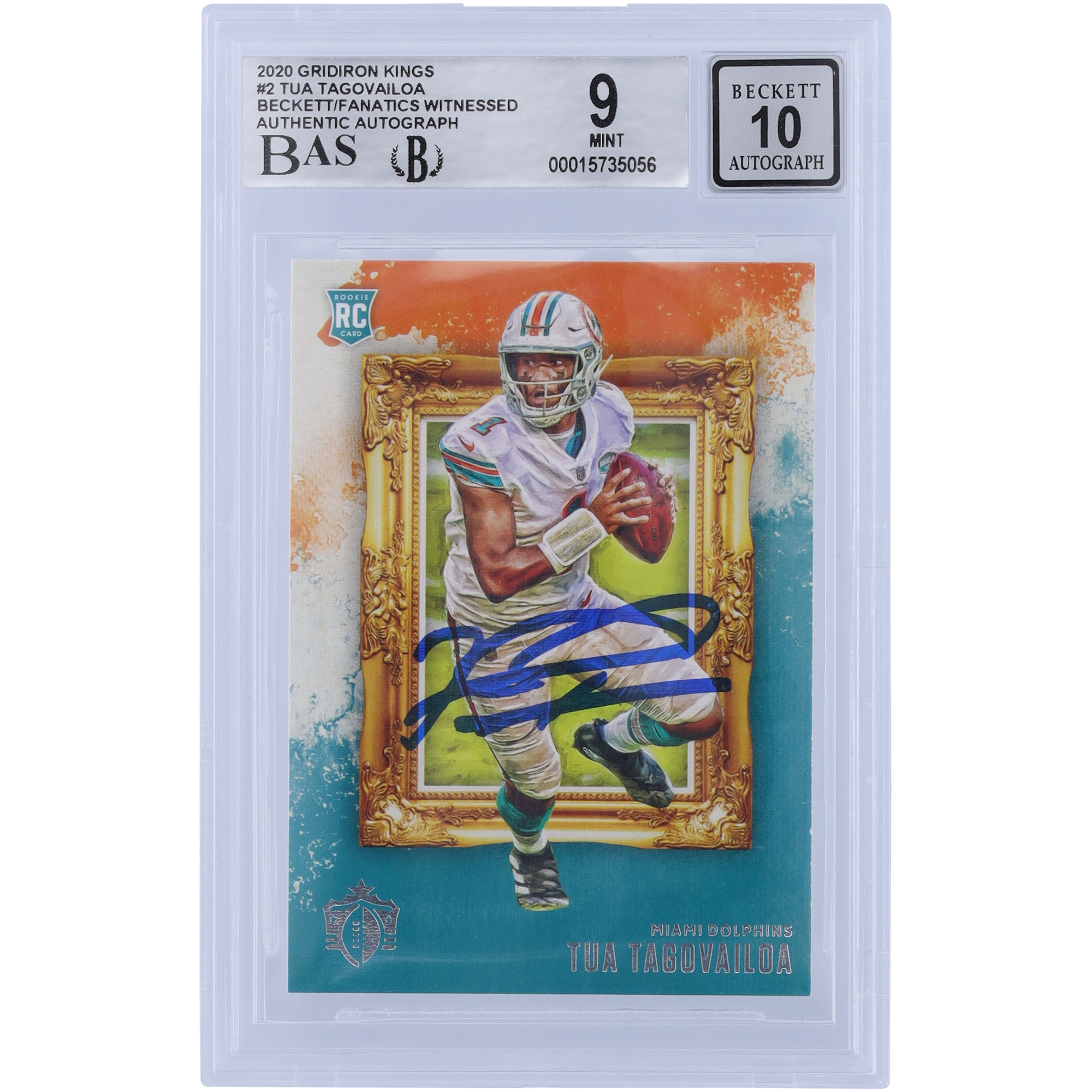 Tua Tagovailoa Miami Dolphins signierte 2020 Panini Gridiron Kings #GK-2 Beckett Fanatics bezeugte authentifizierte 9/10 Rookie-Karte