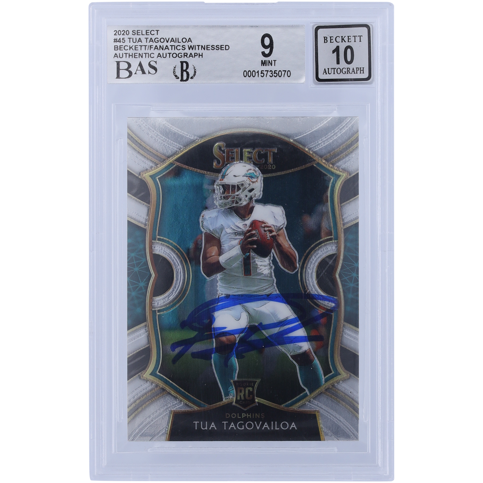 Tua Tagovailoa Miami Dolphins signierte 2020 Panini Select Concourse #45 Beckett Fanatics bezeugte authentifizierte 9/10 Rookie-Karte