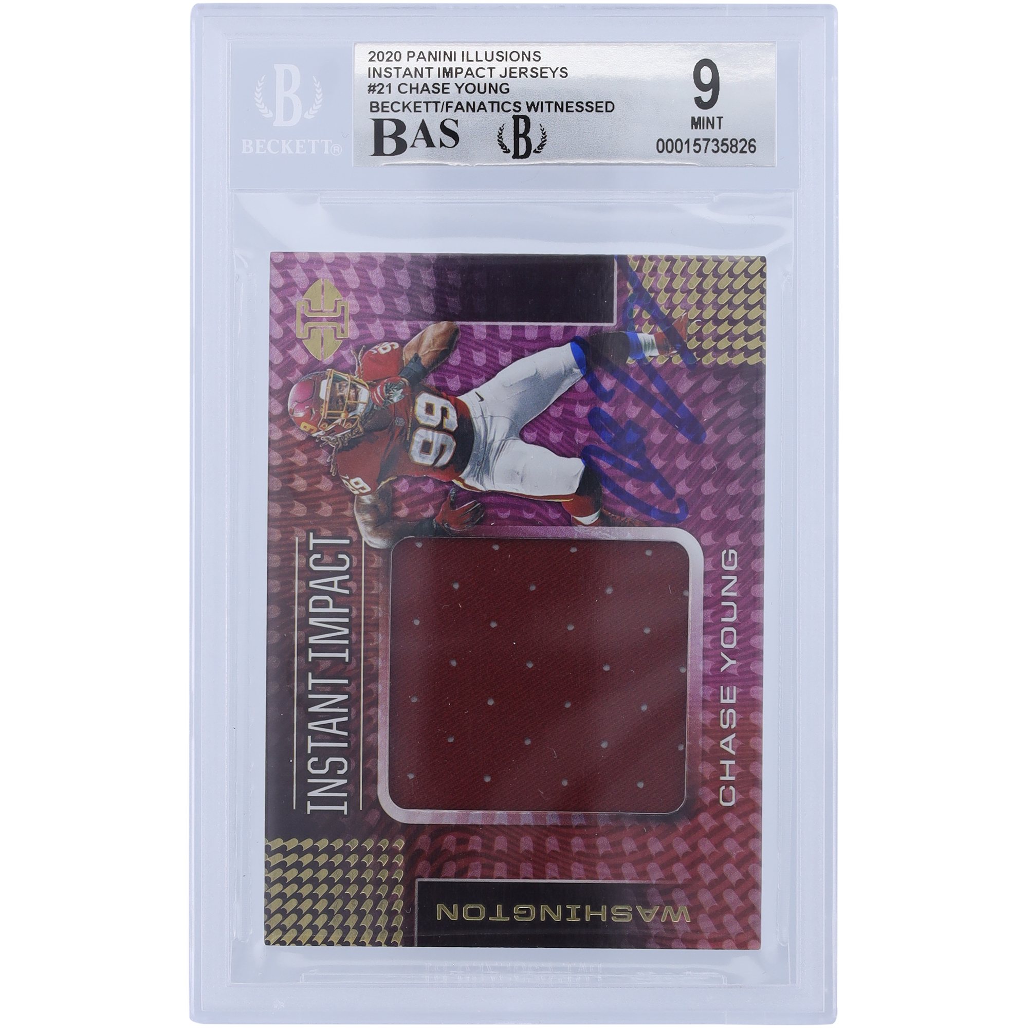 Chase Young Washington Commanders signierte 2020 Panini Illusions Instant Impact Trikots Relic #II21 Beckett Fanatics bezeugte authentifizierte 9/10 Rookie-Karte