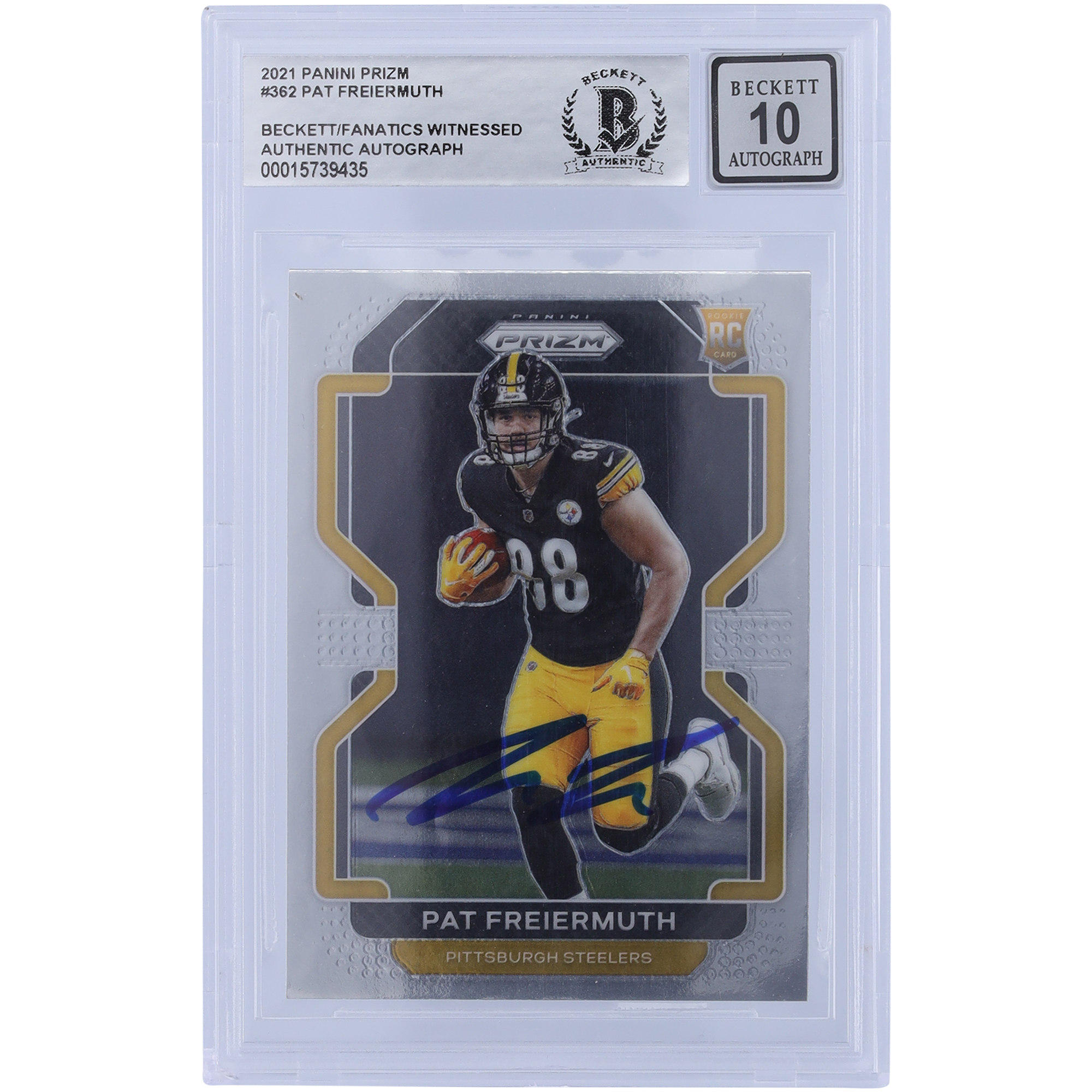 Pat Freiermuth Pittsburgh Steelers signiert 2021 Panini Prizm #362 Beckett Fanatics bezeugt authentifiziert 10 Rookie-Karte