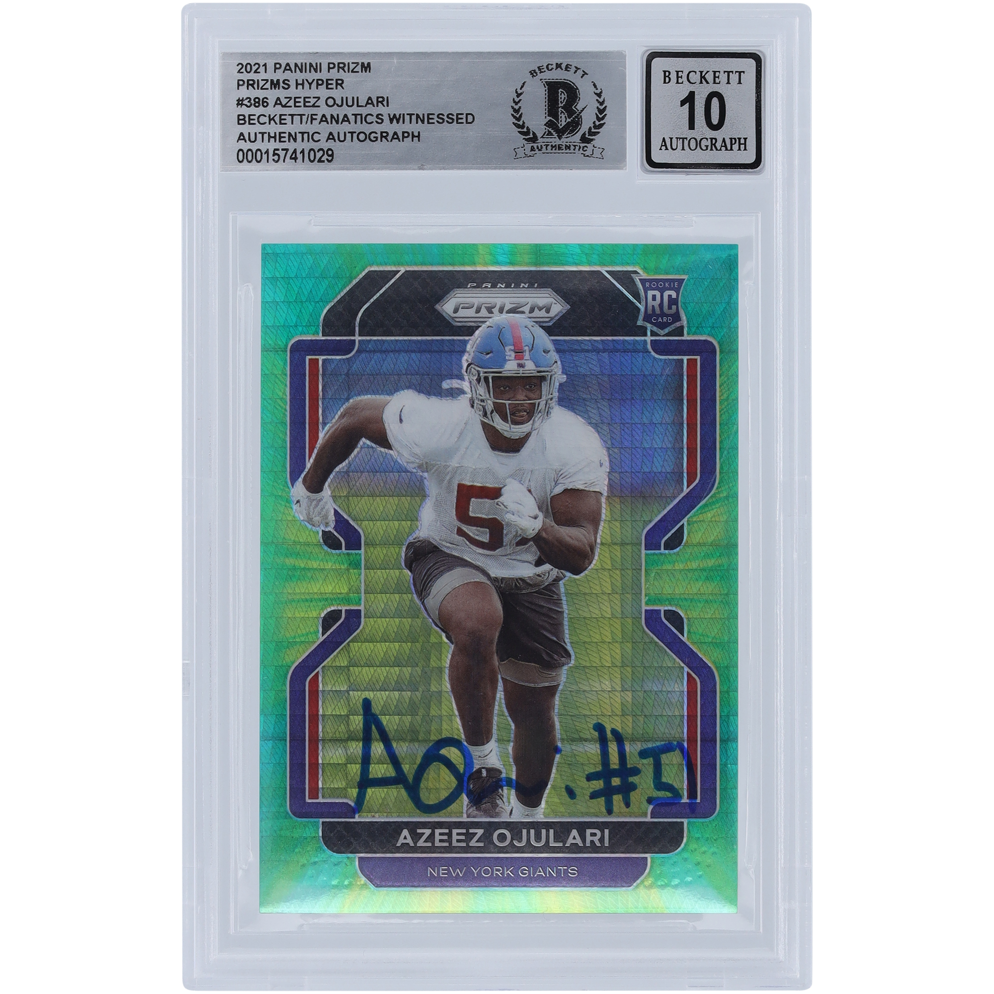 Azeez Ojulari New York Giants signiert 2021 Panini Prizm Hyper Prizms #386 #/175 Beckett Fanatics bezeugt authentifiziert 10 Rookie-Karte