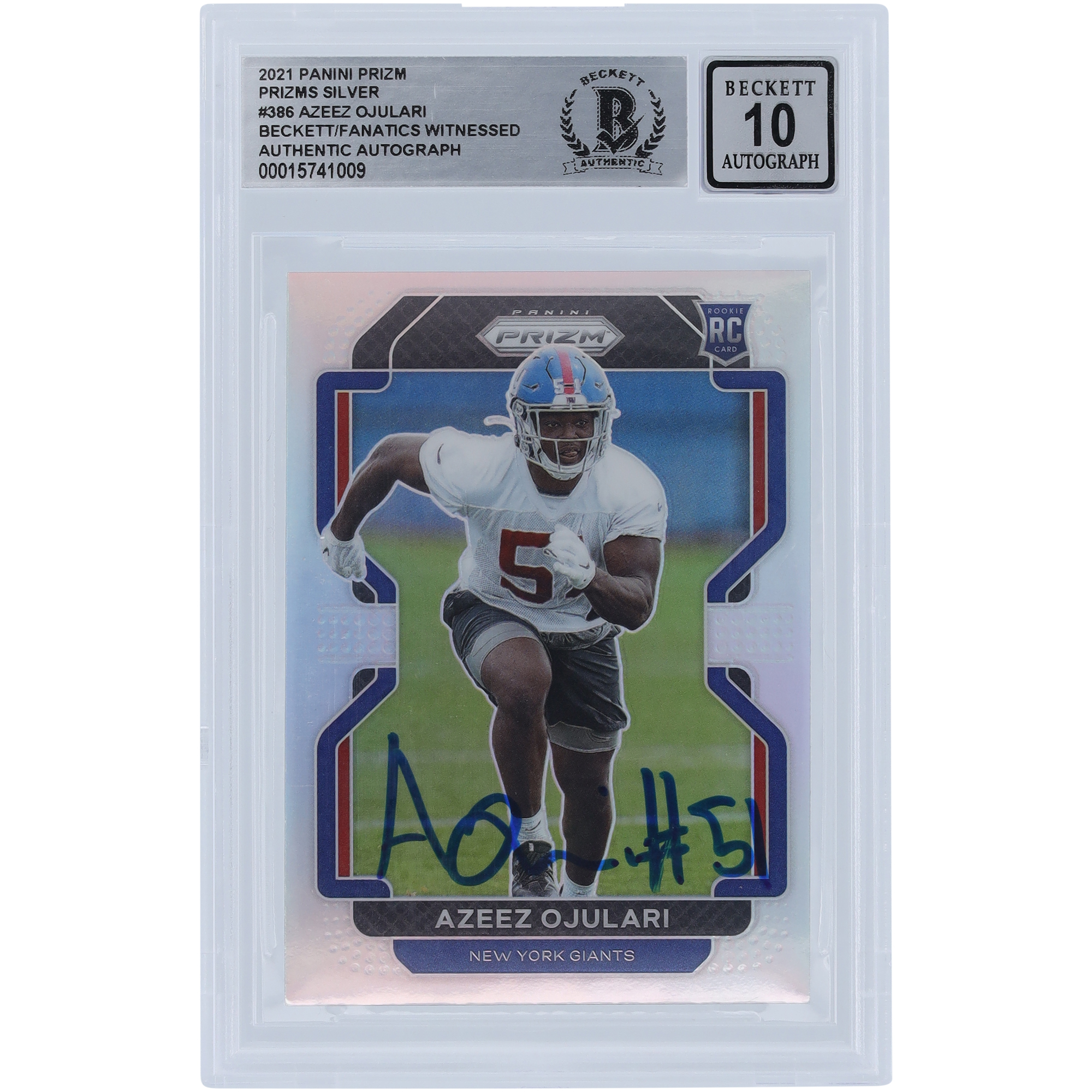 Azeez Ojulari New York Giants signierte 2021 Panini Prizm Silver #386 Beckett Fanatics bezeugte authentifizierte 10 Rookie-Karte