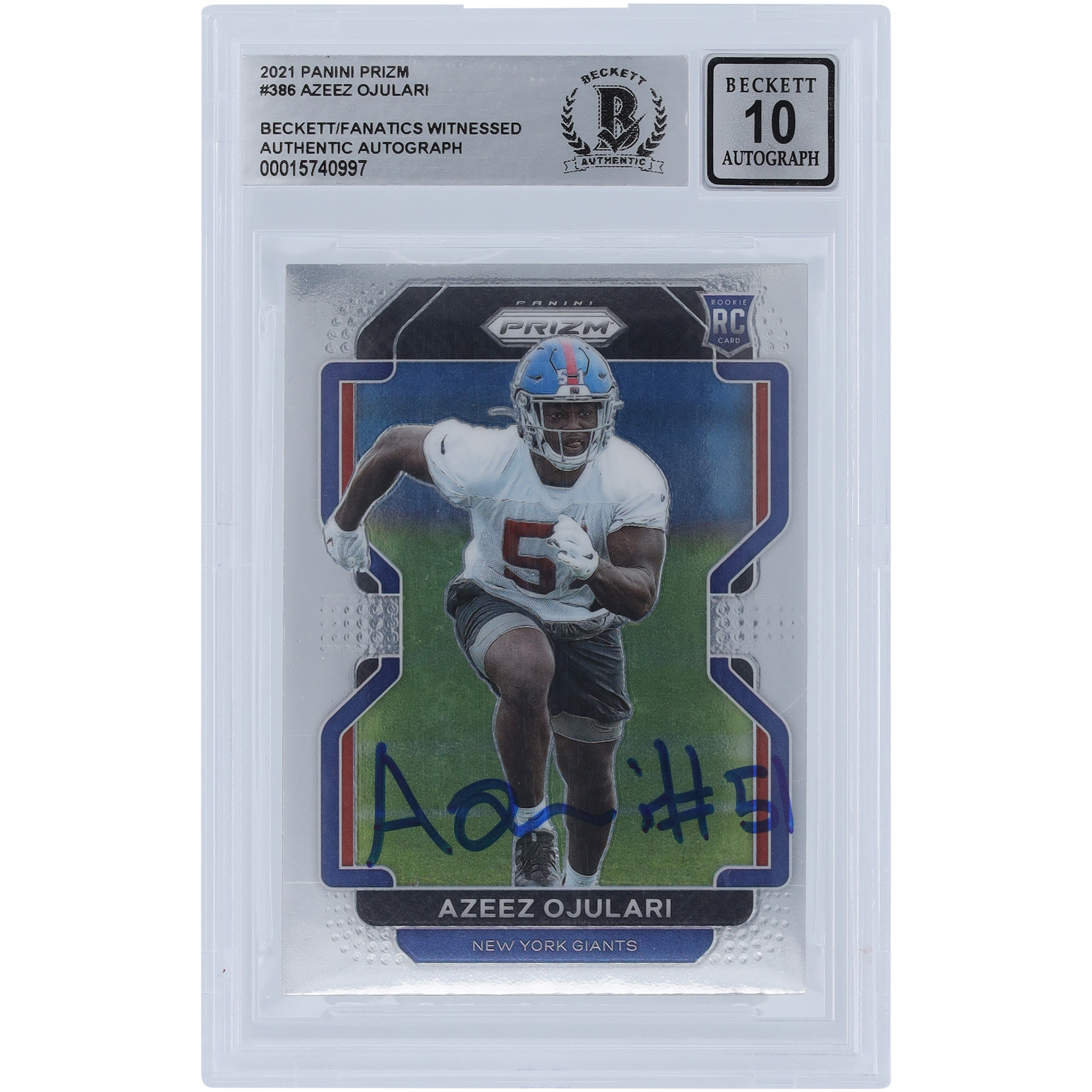 Azeez Ojulari New York Giants signiert 2021 Panini Prizm #386 Beckett Fanatics bezeugt authentifiziert 10 Rookie-Karte