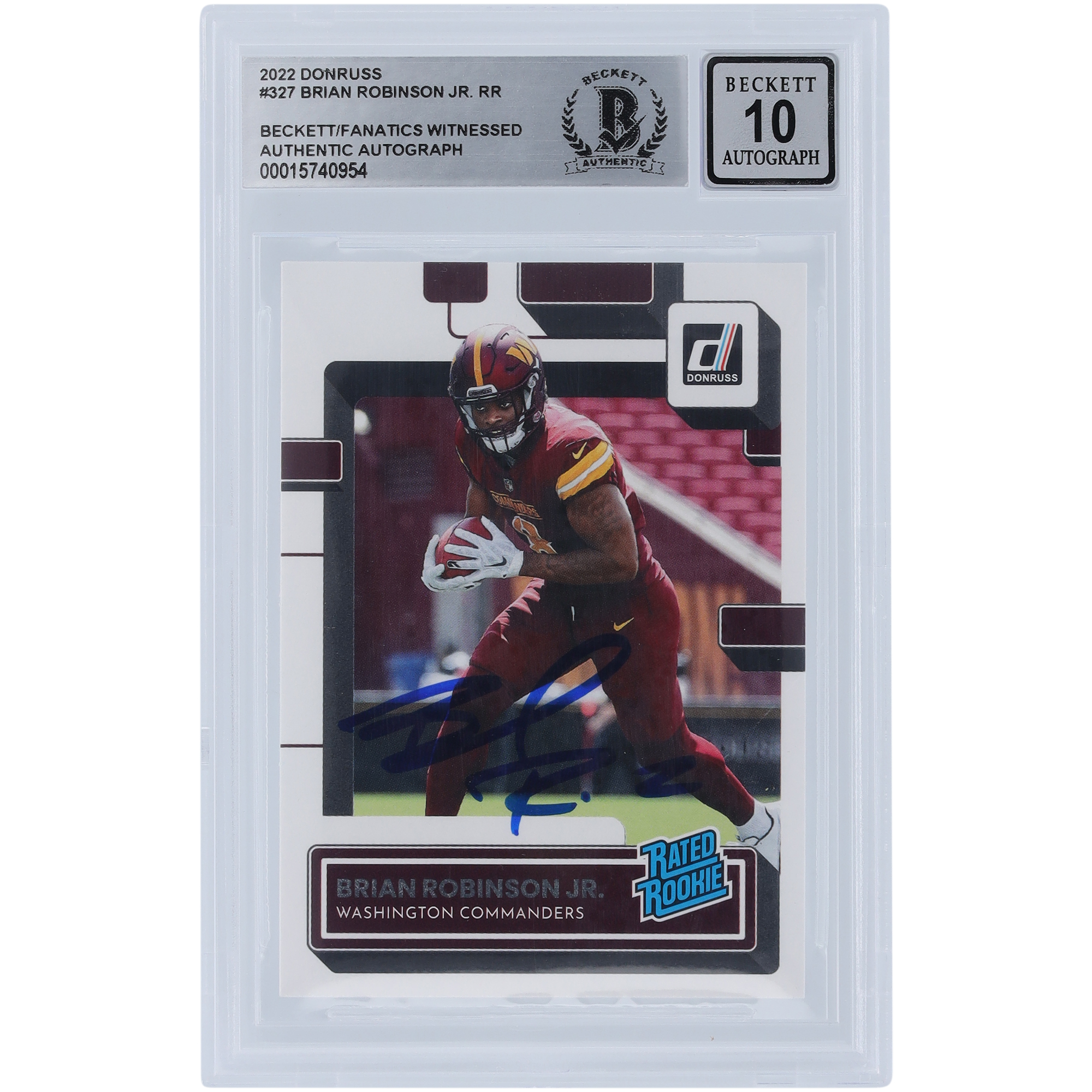 Brian Robinson Jr. Washington Commanders signierte 2022 Panini Donruss bewertet Rookie #327 Beckett Fanatics bezeugte authentifizierte 10 Rookie-Karte