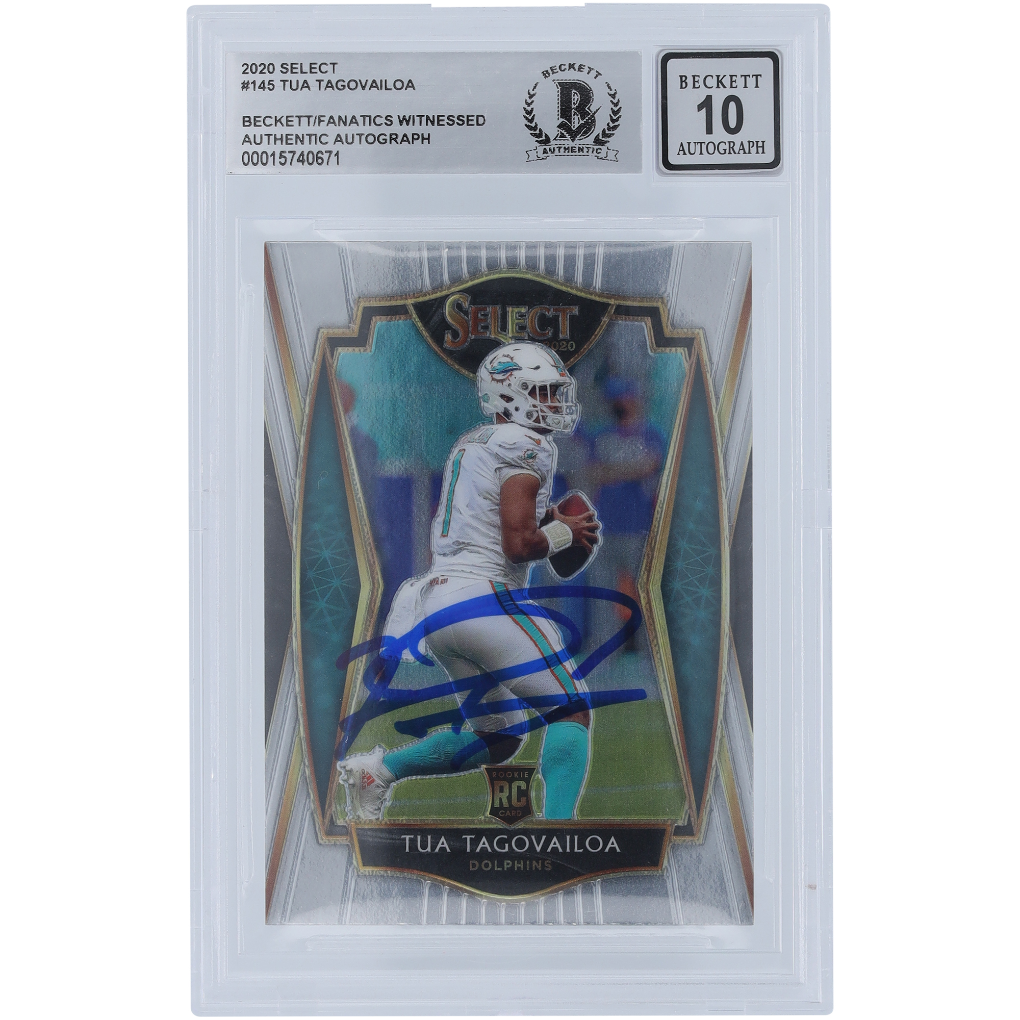 Tua Tagovailoa Miami Dolphins signierte 2020 Panini Select Premier Level #145 Beckett Fanatics bezeugte authentifizierte 10 Rookie-Karte