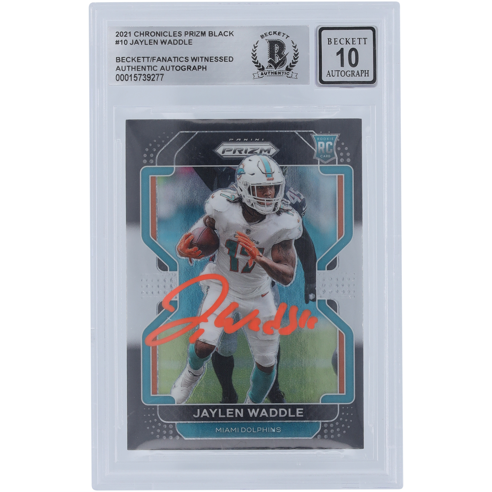 Jaylen Waddle Miami Dolphins signiert 2021 Panini Black Prizm Orange Ink #PB-10 Beckett Fanatics bezeugt authentifizierte 10 Rookie-Karte