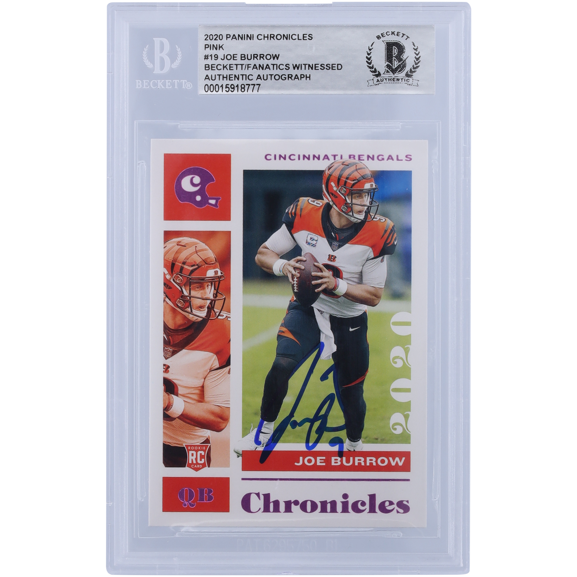 Joe Burrow Cincinnati Bengals signierte 2020 Panini Chronicles Pink Variation #19 Beckett Fanatics bezeugte authentifizierte Rookie-Karte