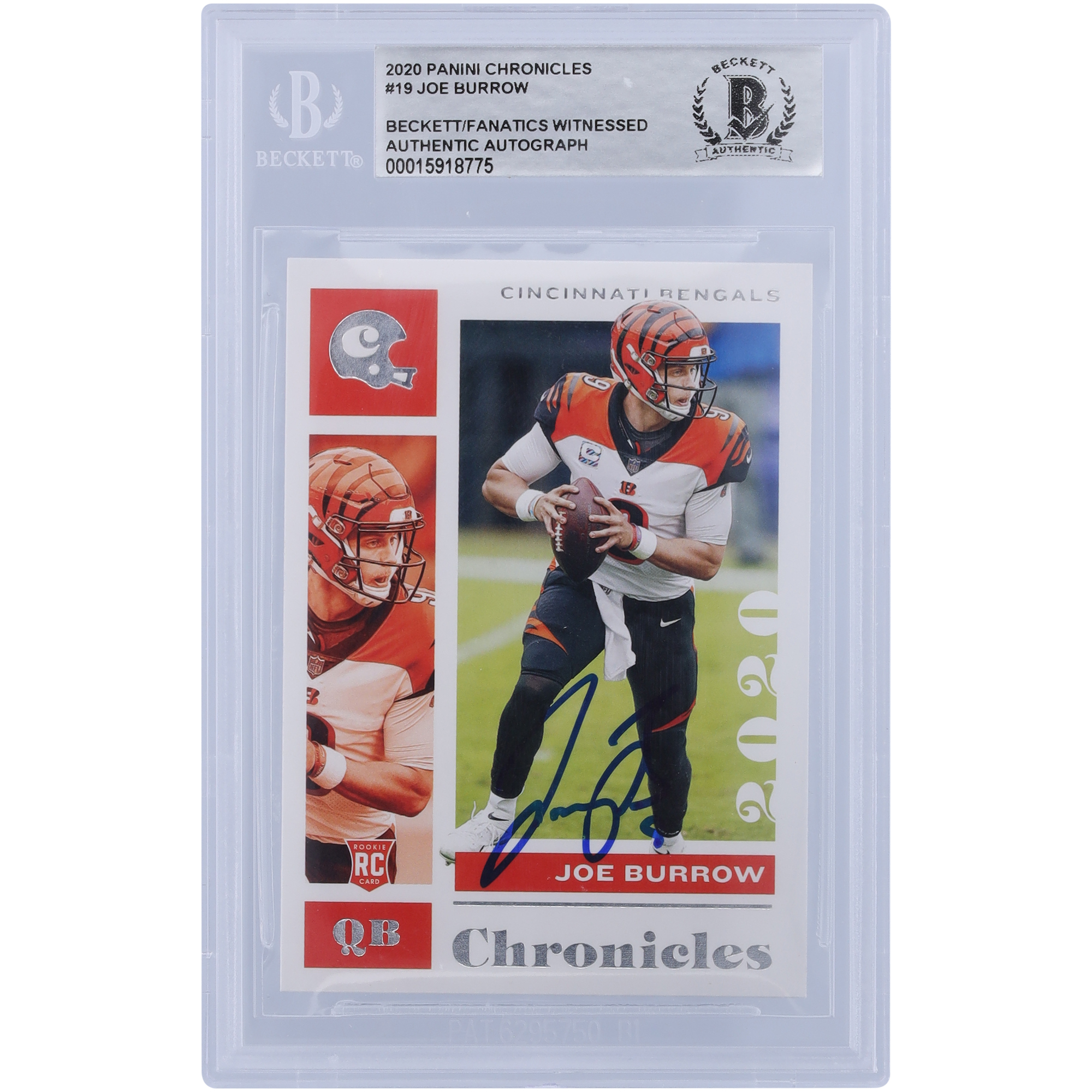 Joe Burrow Cincinnati Bengals signierte 2020 Panini Chronicles #19 Beckett Fanatics bezeugte authentifizierte Rookie-Karte