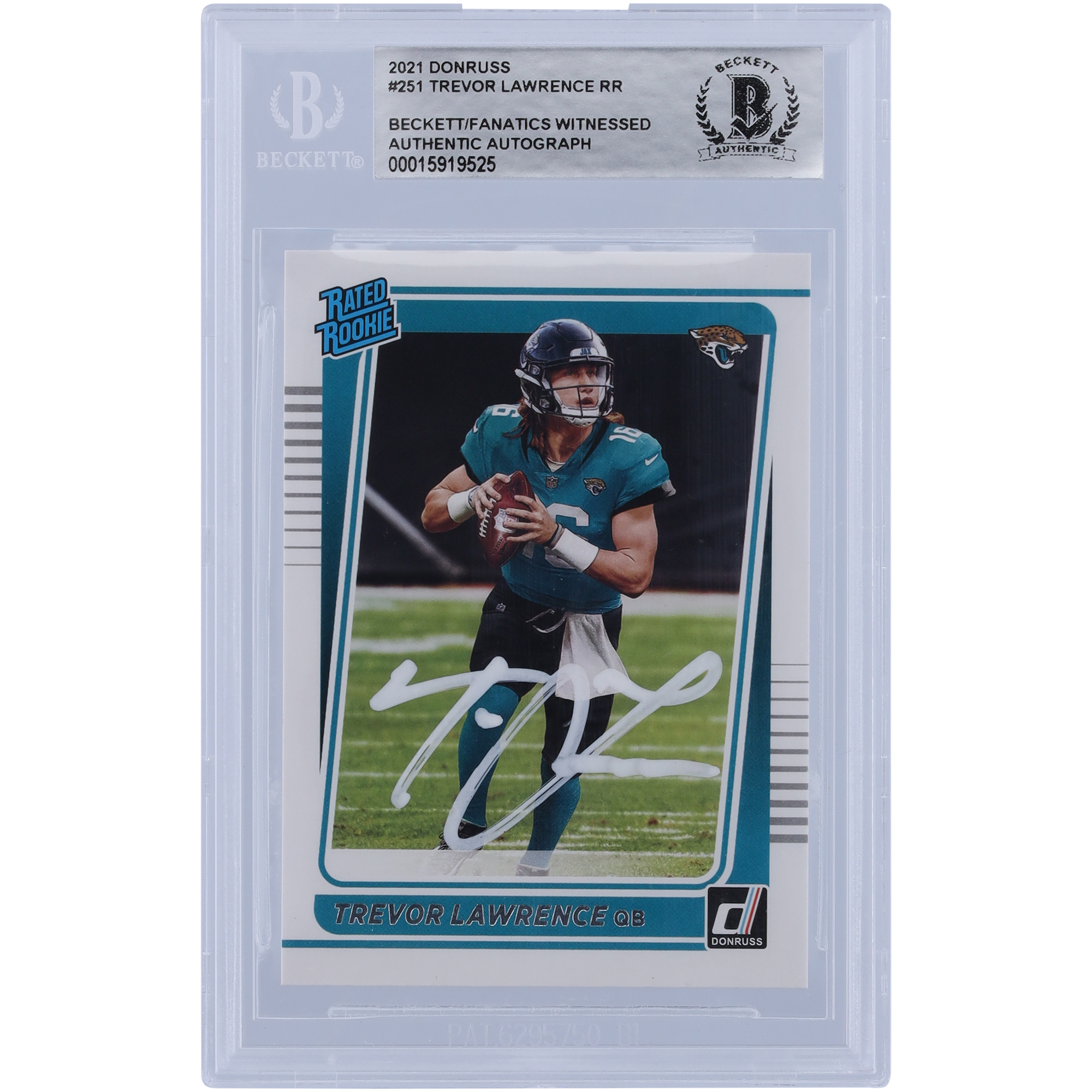 Trevor Lawrence Jacksonville Jaguars signierte 2021 Panini Donruss bewertete Rookie White Ink #251 Beckett Fanatics bezeugte authentifizierte Rookie-Karte