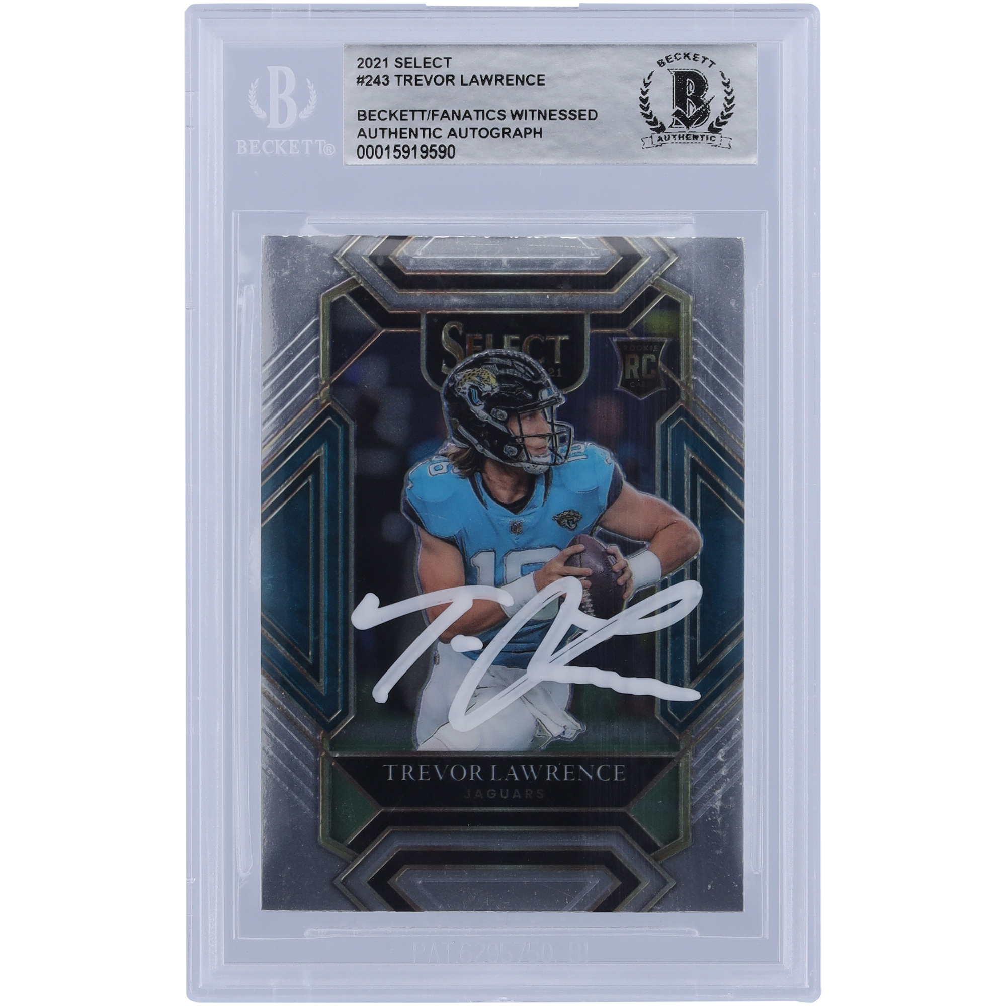 Trevor Lawrence Jacksonville Jaguars signierte 2021 Panini Select Club Level White Ink #243 Beckett Fanatics bezeugte authentifizierte Rookie-Karte