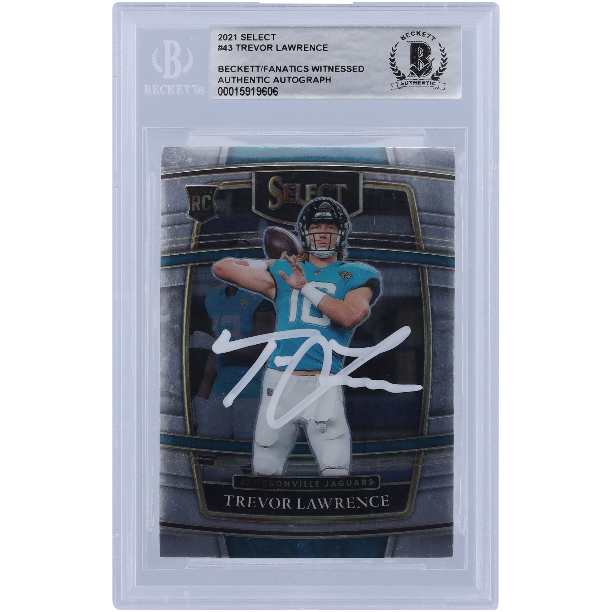 Trevor Lawrence Jacksonville Jaguars signierte 2021 Panini Select Concourse White Ink #43 Beckett Fanatics bezeugte authentifizierte Rookie-Karte