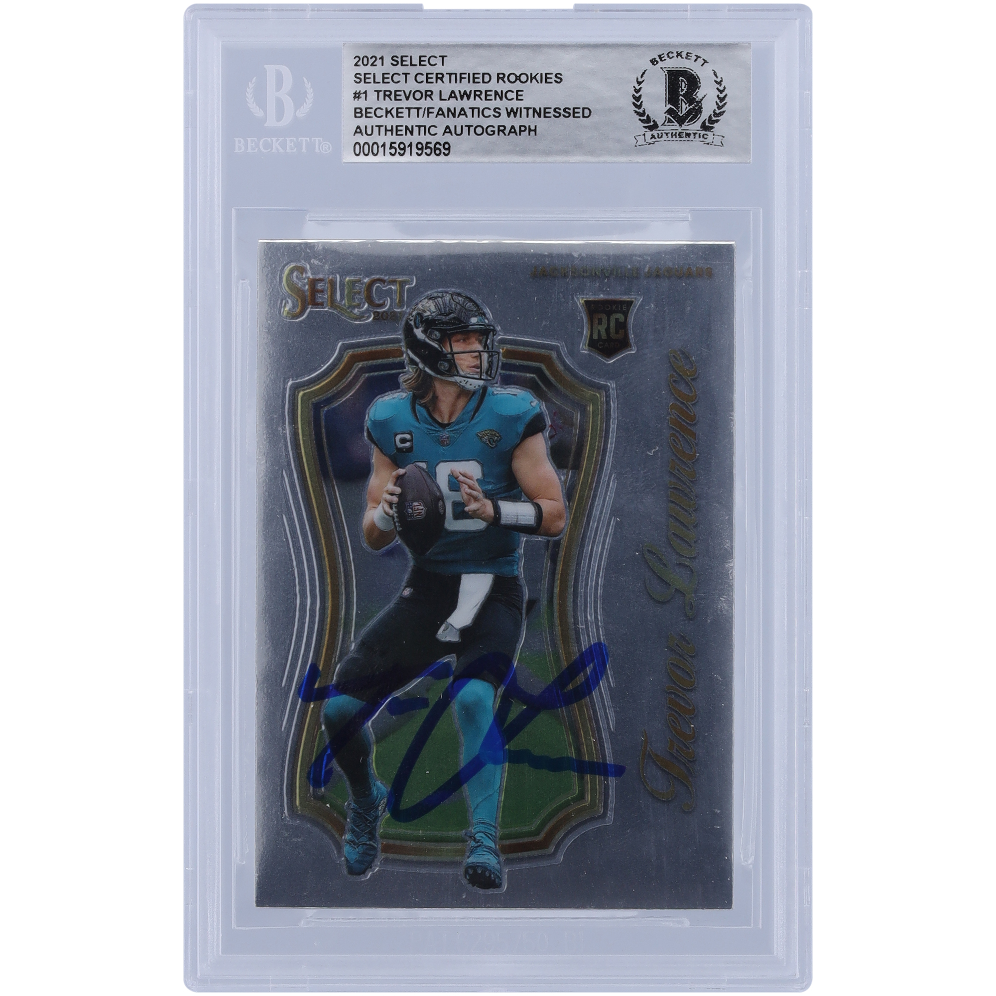 Trevor Lawrence Jacksonville Jaguars signierte 2021 Panini Select Certified Rookies #SCR-1 Beckett Fanatics bezeugte authentifizierte Rookie-Karte