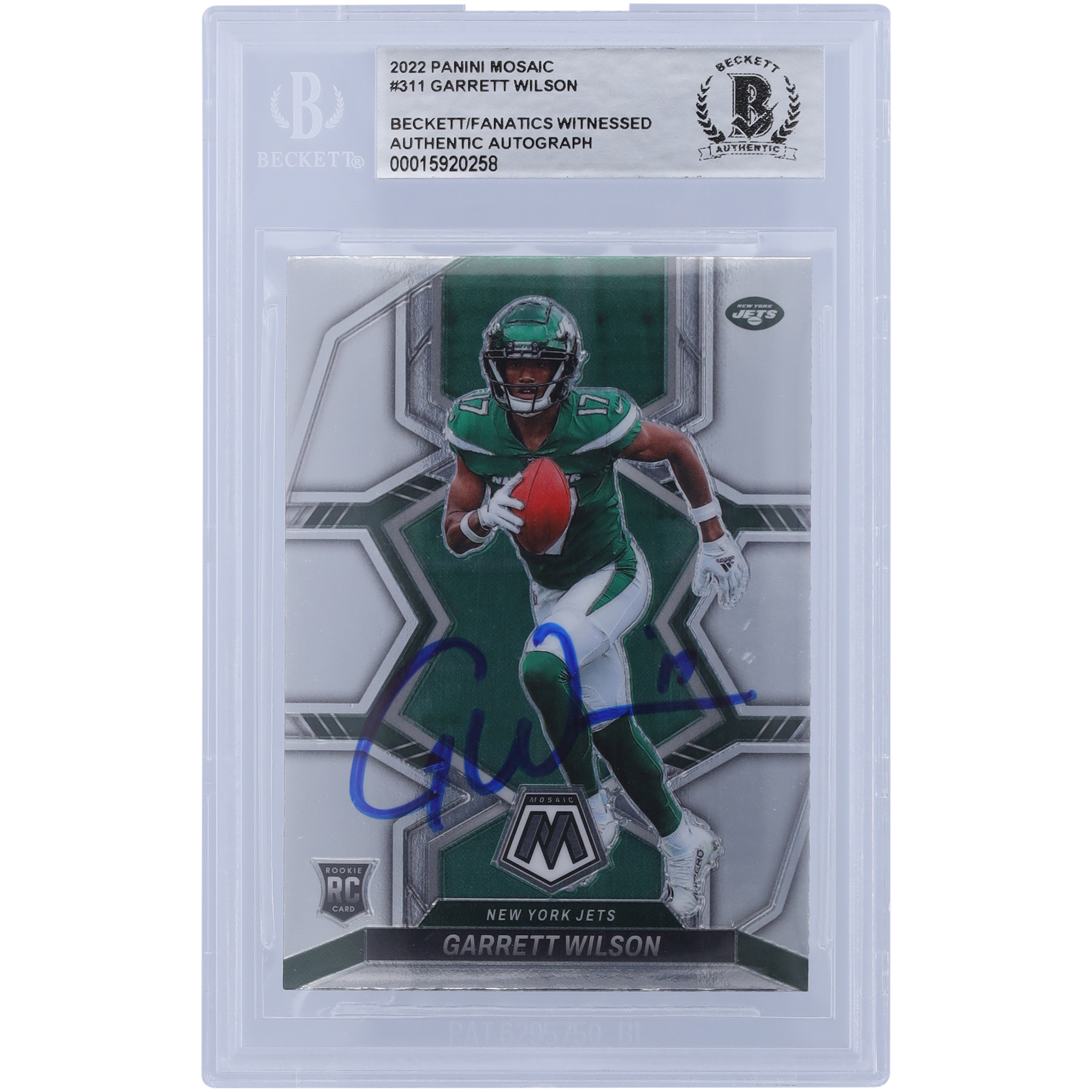 Garrett Wilson New York Jets signierte 2022 Panini Mosaik #311 Beckett Fanatics bezeugte authentifizierte Rookie-Karte