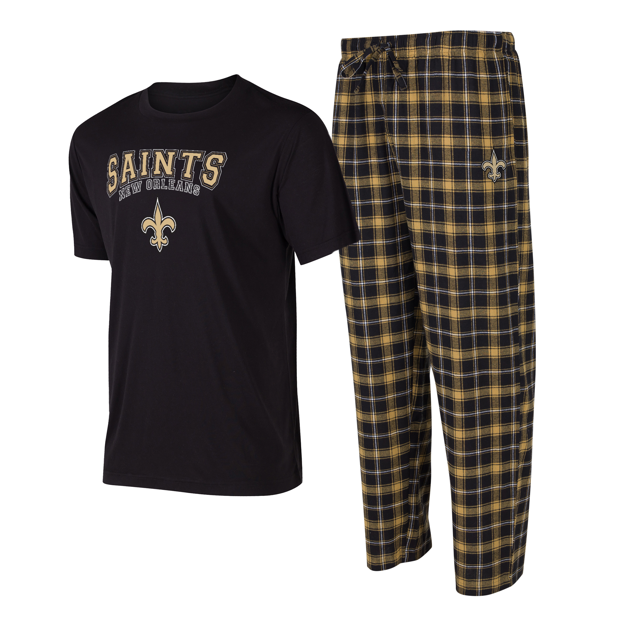 Concepts Sport Schlafset für Herren, Schwarz/Gold, New Orleans Saints Arctic T-Shirt und Pyjamahose