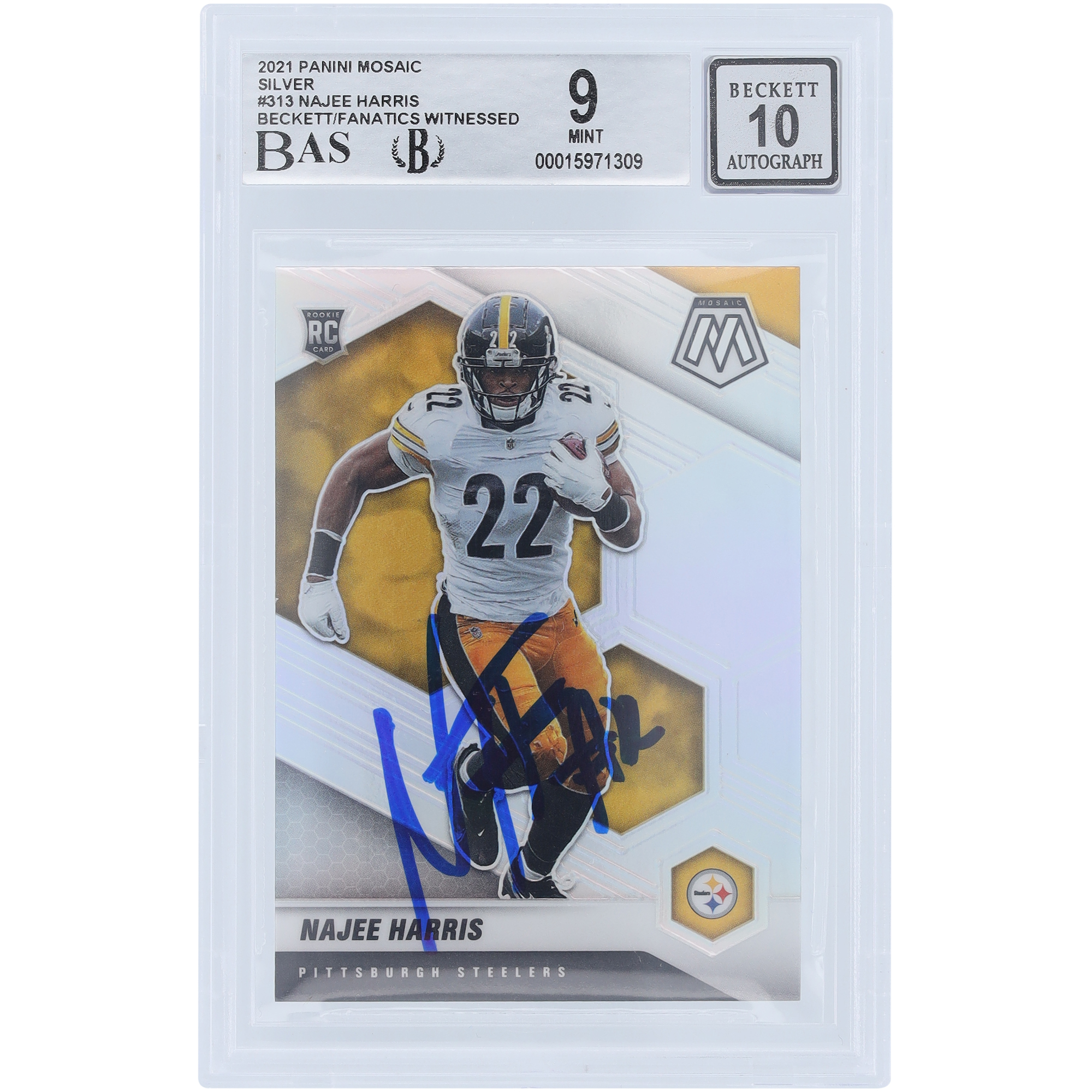 Najee Harris Pittsburgh Steelers signierte 2021 Panini Mosaic Silver #313 Beckett Fanatics bezeugte authentifizierte 9/10 Rookie-Karte