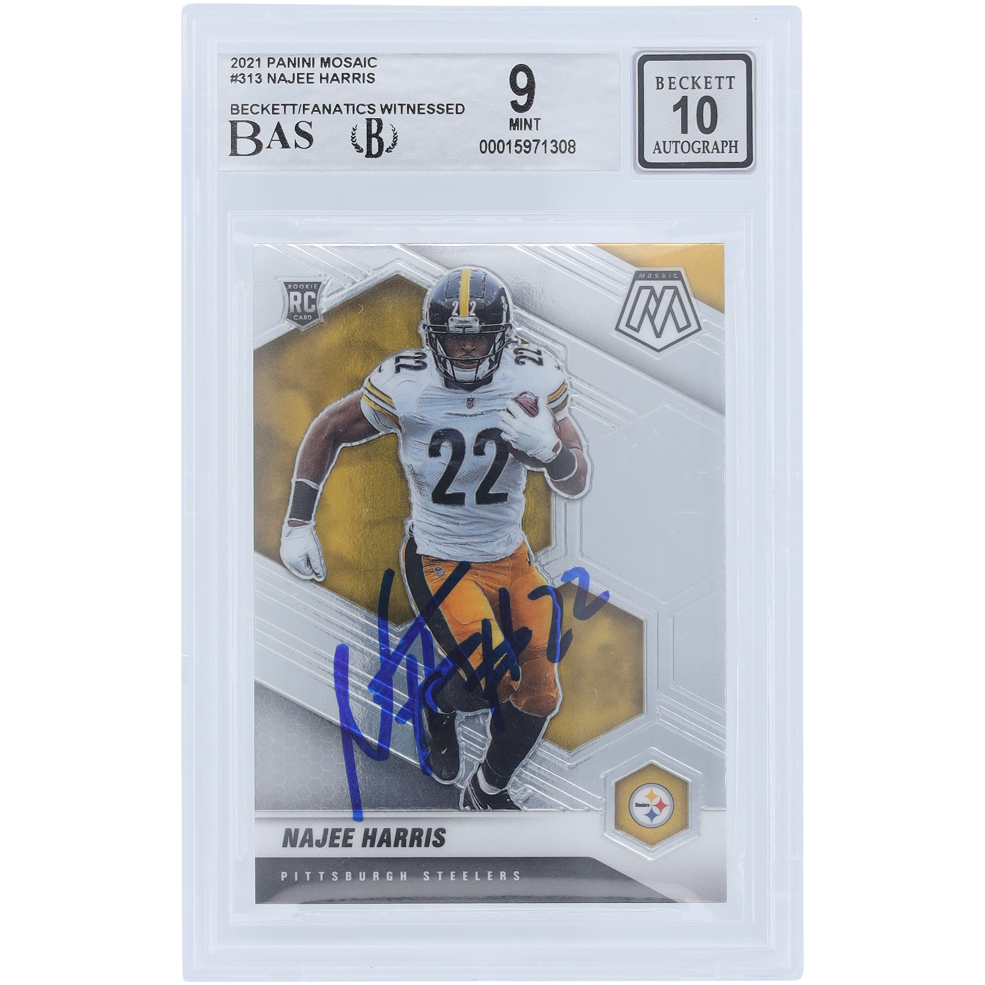 Najee Harris Pittsburgh Steelers signierte 2021 Panini Mosaic #313 Beckett Fanatics bezeugte authentifizierte 9/10 Rookie-Karte