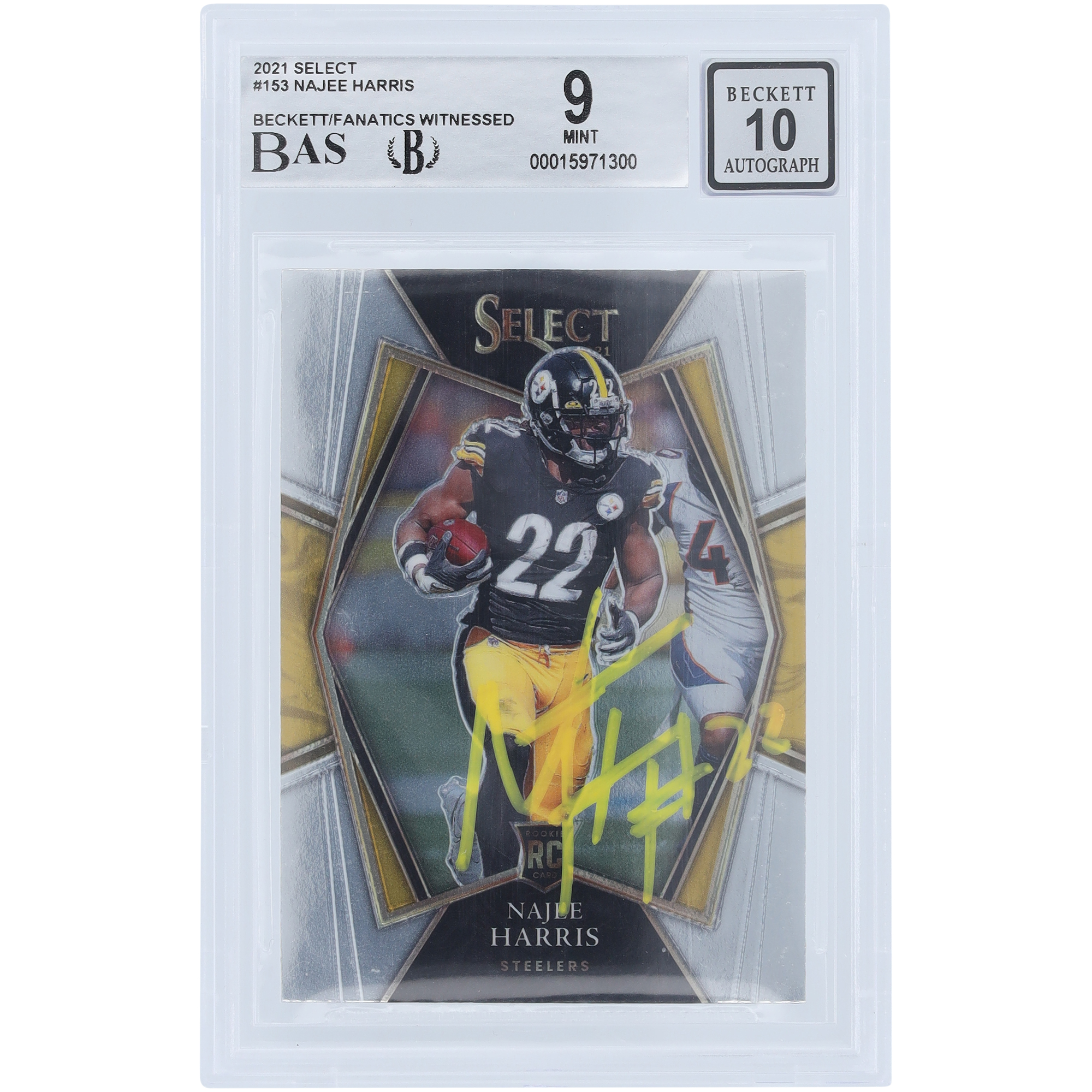 Najee Harris Pittsburgh Steelers signierte 2021 Panini Select #153 Beckett Fanatics bezeugte authentifizierte 9/10 Rookie-Karte