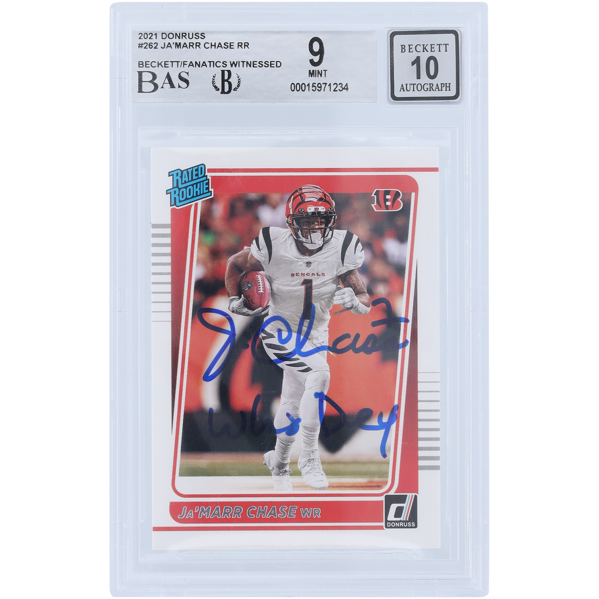 Ja’Marr Chase Cincinnati Bengals signierte 2021 Panini Donruss bewertet Rookie #262 Beckett Fanatics bezeugt authentifizierte 9/10 Rookie Karte