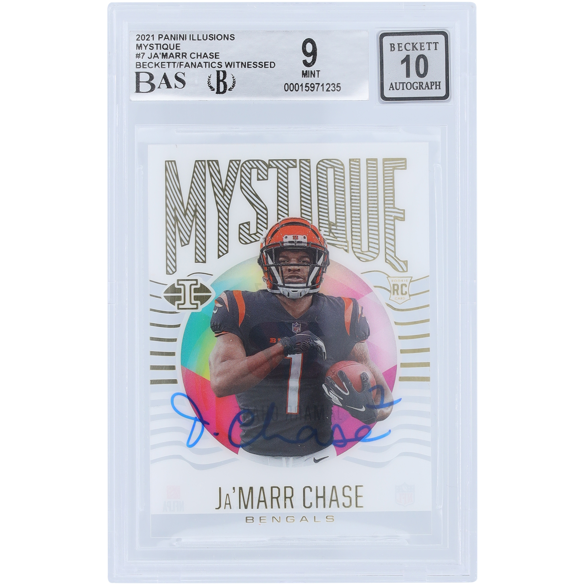 Ja’Marr Chase Cincinnati Bengals signierte 2021 Panini Illusions Mystique #MY-7 Beckett Fanatics bezeugte authentifizierte 9/10 Rookie-Karte