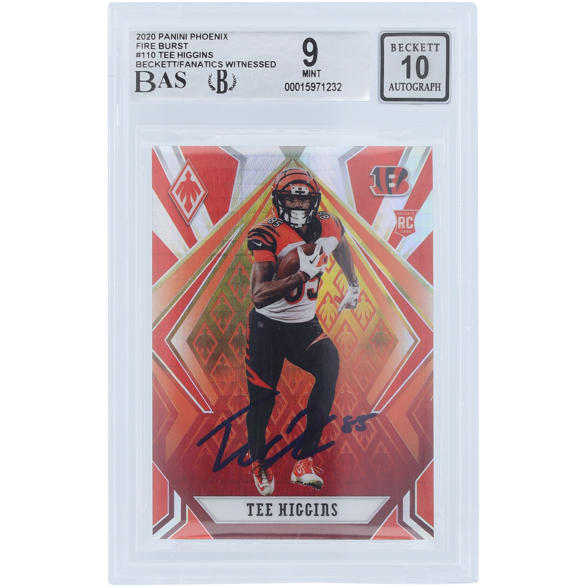 Tee Higgins Cincinnati Bengals signierte 2020 Panini Phoenix Fire Burst #110 Beckett Fanatics bezeugte authentifizierte 9/10 Rookie-Karte