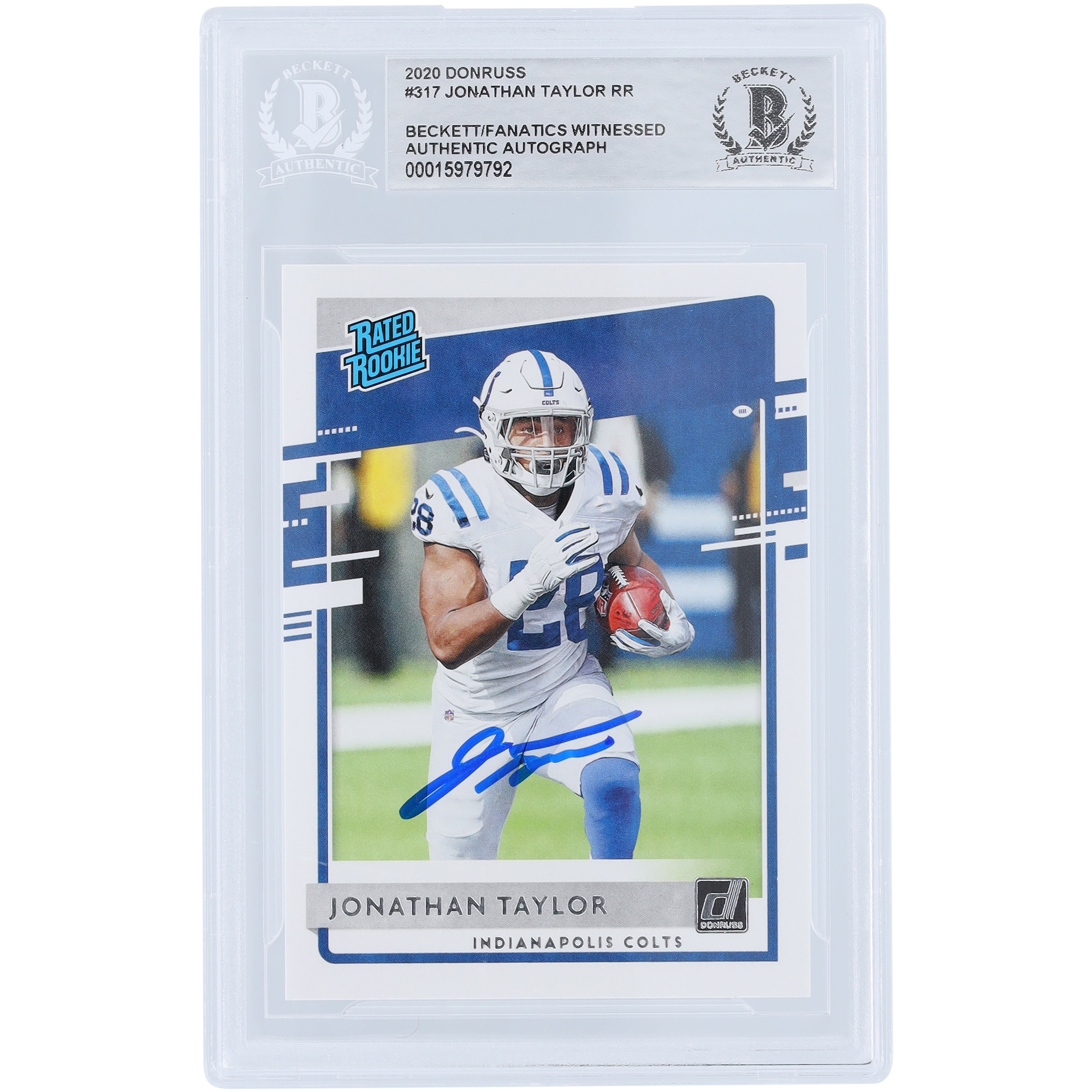 Jonathan Taylor Indianapolis Colts signierte 2020 Panini Donruss bewertet Rookie #317 Beckett Fanatics bezeugte authentifizierte Rookie-Karte