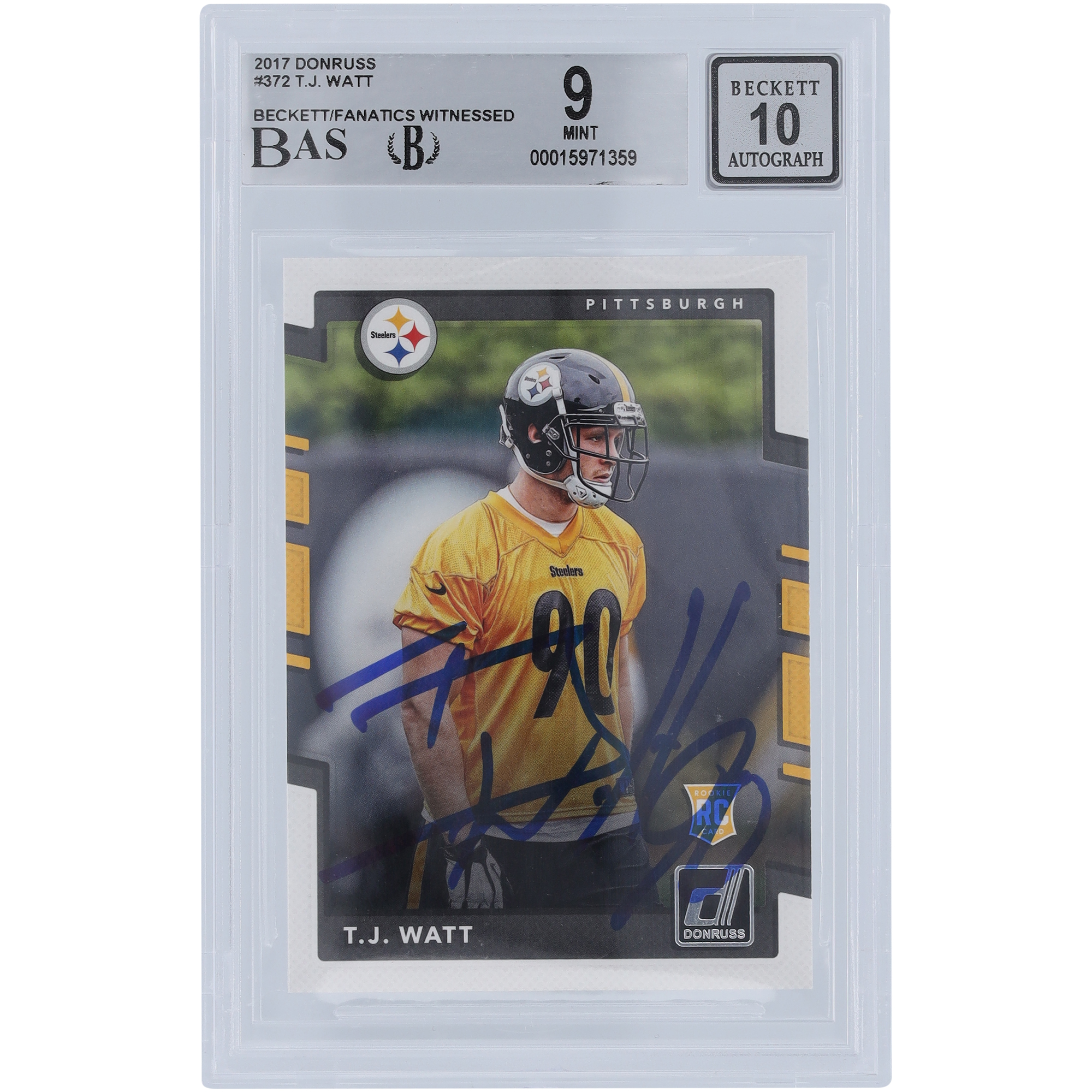 T.J. Watt Pittsburgh Steelers signierte 2017 Panini Donruss #372 Beckett Fanatics bezeugte authentifizierte 9/10 Rookie-Karte