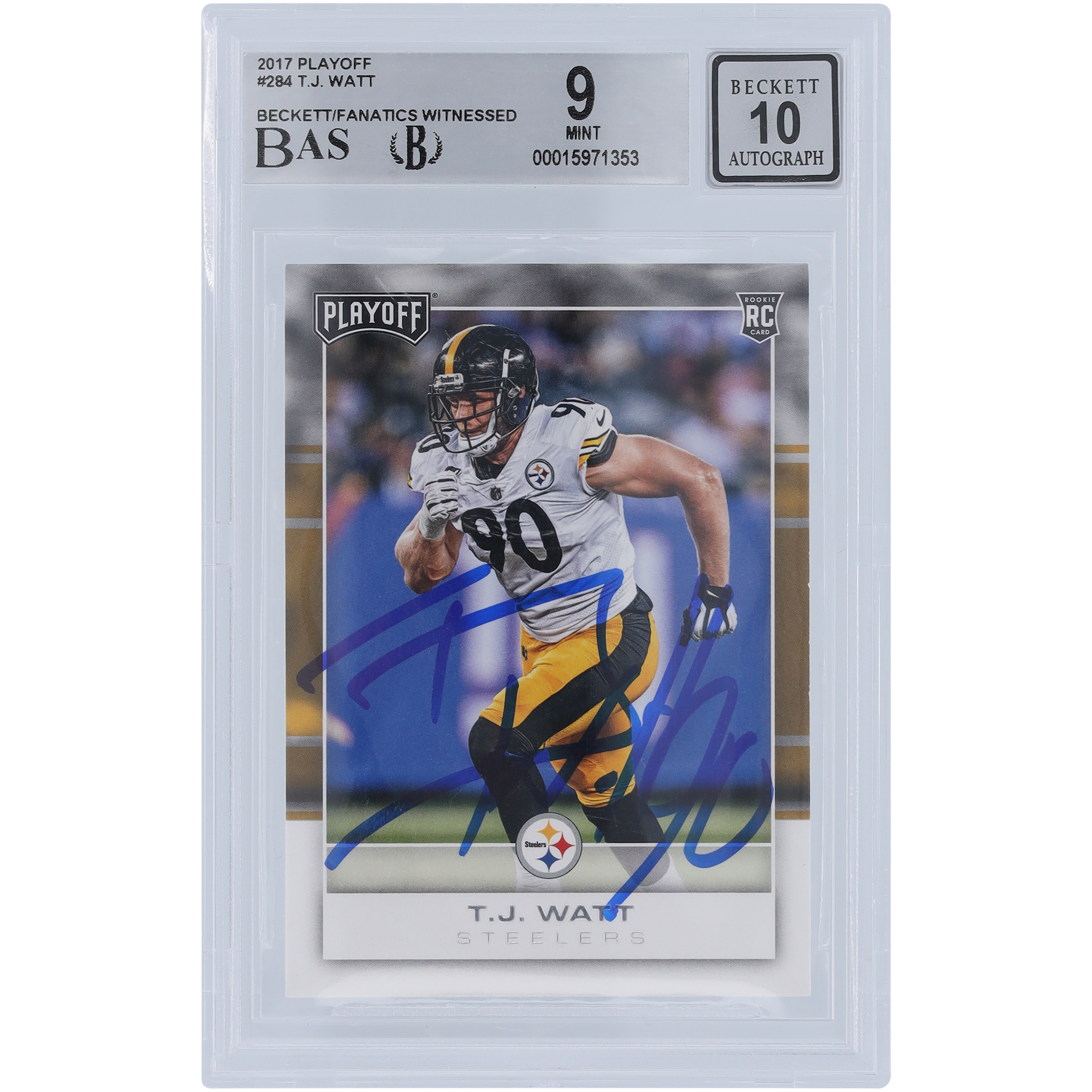 T.J. Watt Pittsburgh Steelers signierte 2017 Panini Playoff #284 Beckett Fanatics bezeugte authentifizierte 9/10 Rookie-Karte