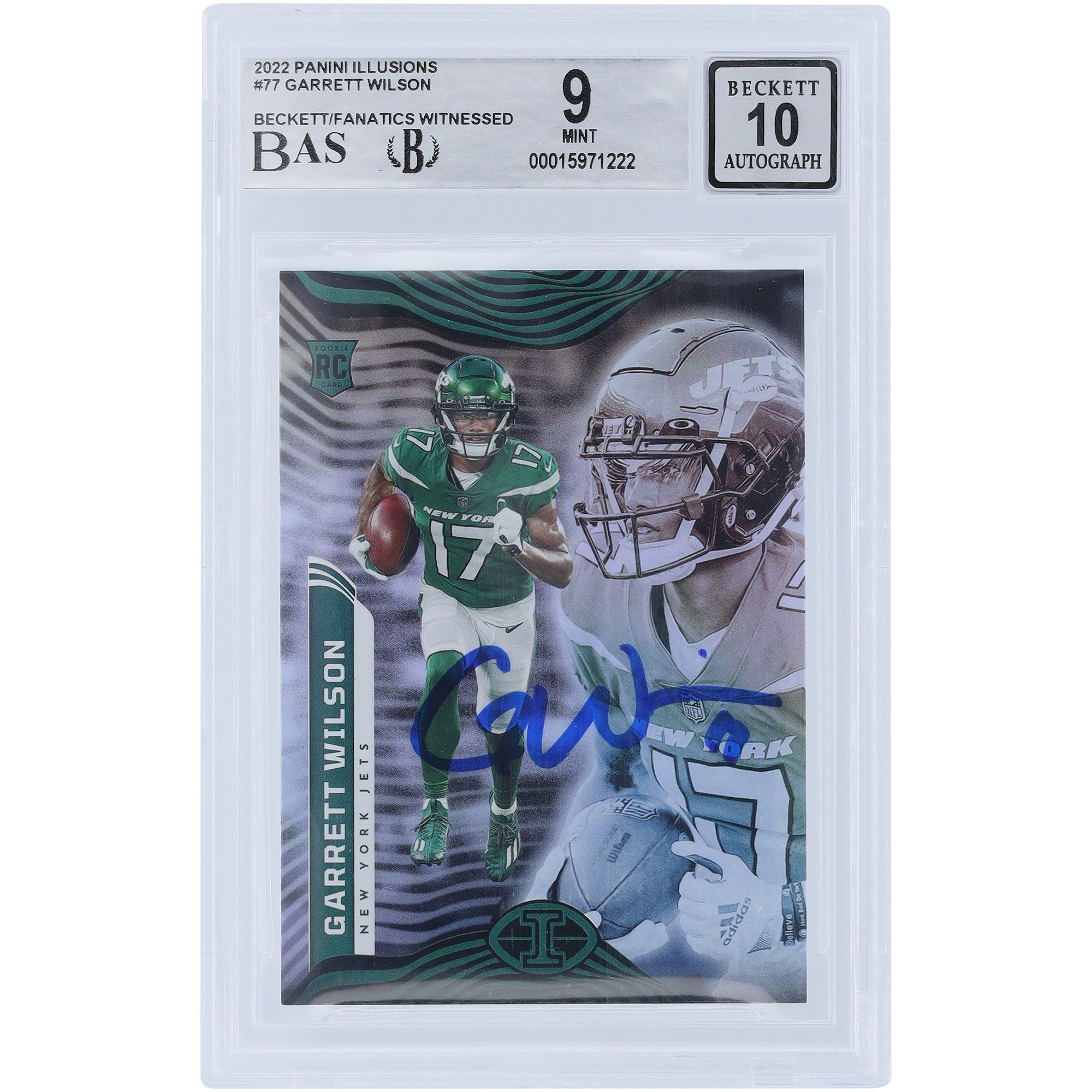 Garrett Wilson New York Jets signierte 2022 Panini Illusions #77 Beckett Fanatics bezeugte authentifizierte 9/10 Rookie-Karte