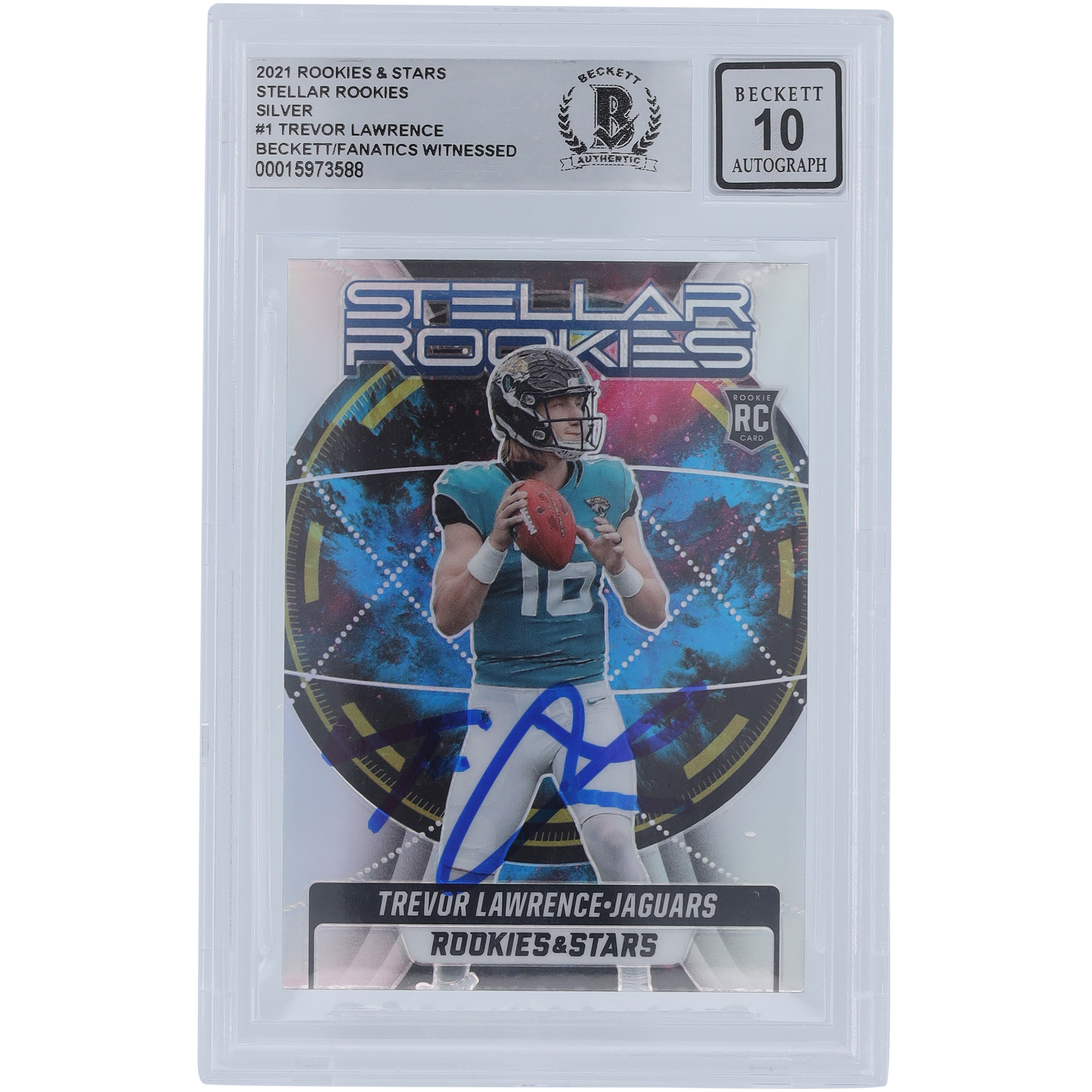 Trevor Lawrence Jacksonville Jaguars signierte 2021 Panini Rookies & Stars Silber #SR-1 Beckett Fanatics bezeugte authentifizierte 10 Rookie-Karte