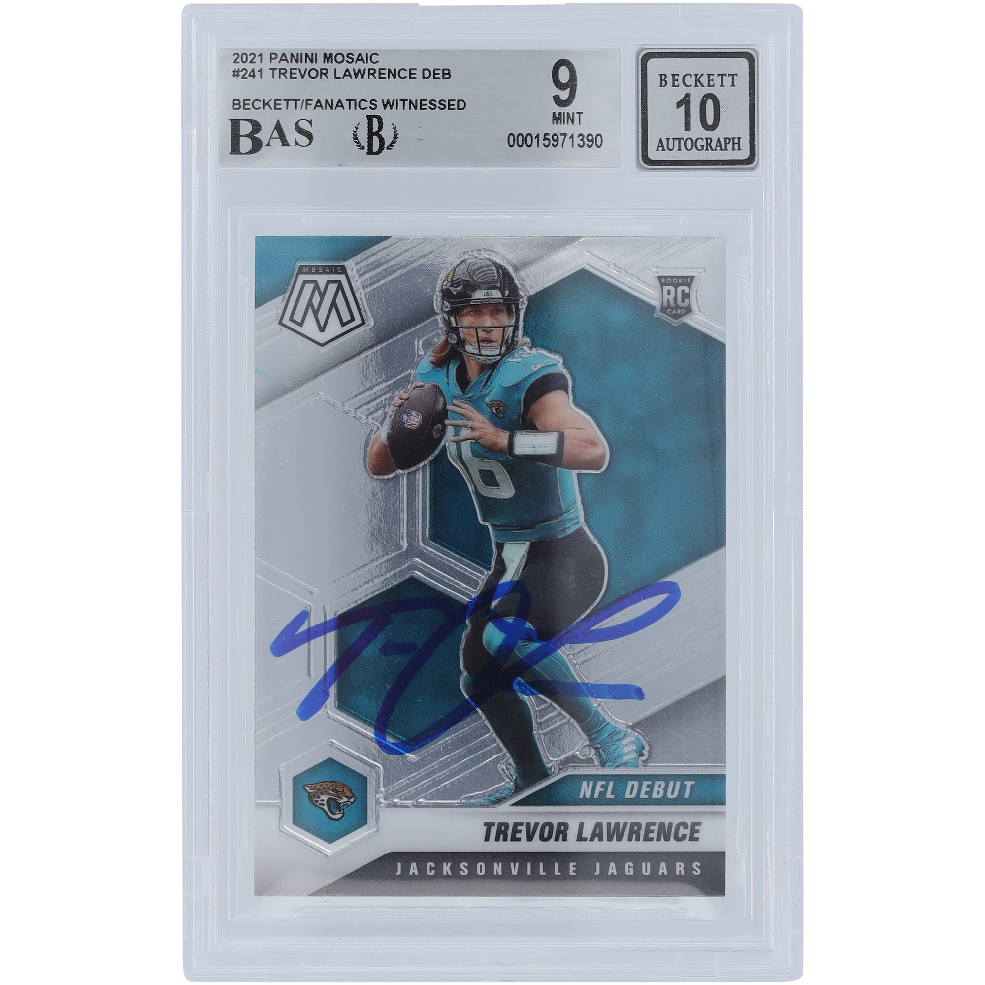 Trevor Lawrence Jacksonville Jaguars signierte 2021 Panini Mosaic #241 Beckett Fanatics bezeugte authentifizierte 9/10 Rookie-Karte