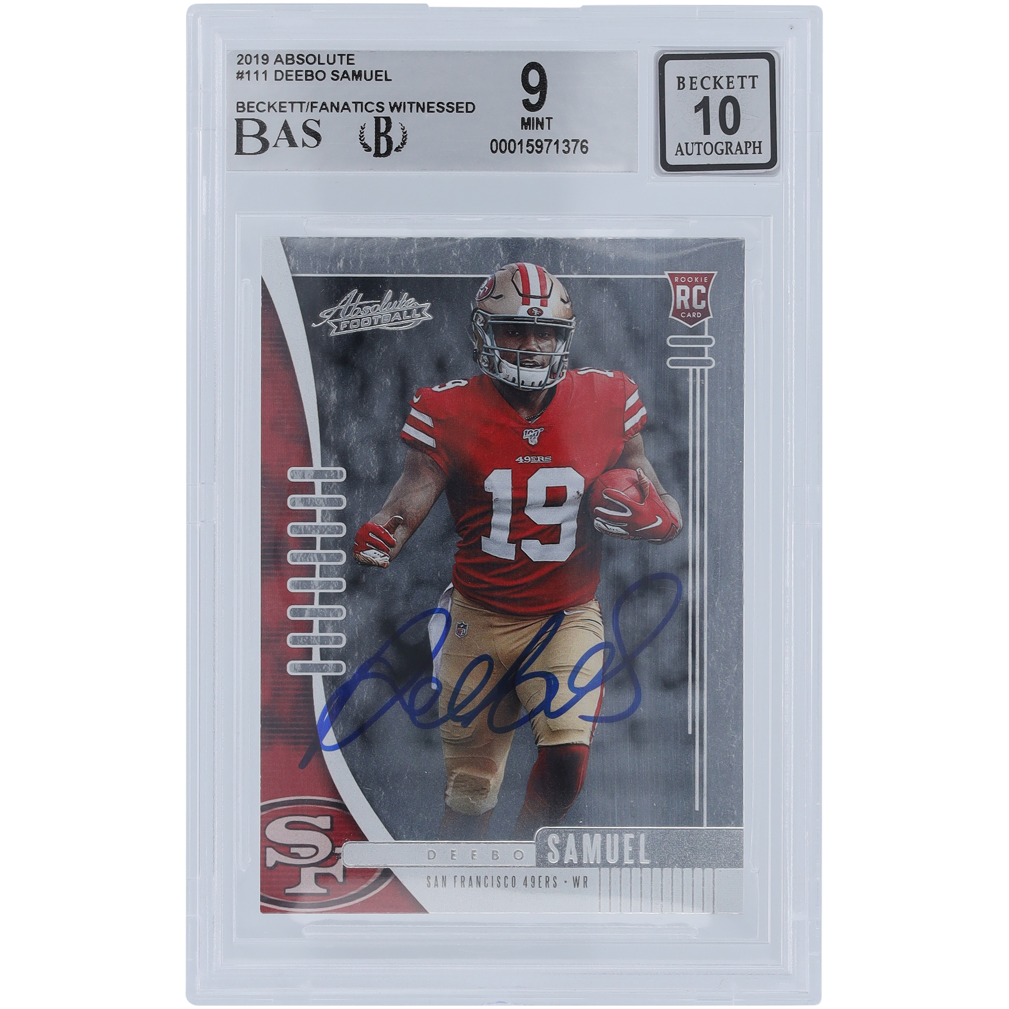 Deebo Samuel San Francisco 49ers signierte 2019 Panini Absolute #111 Beckett Fanatics bezeugte authentifizierte 9/10 Rookie-Karte