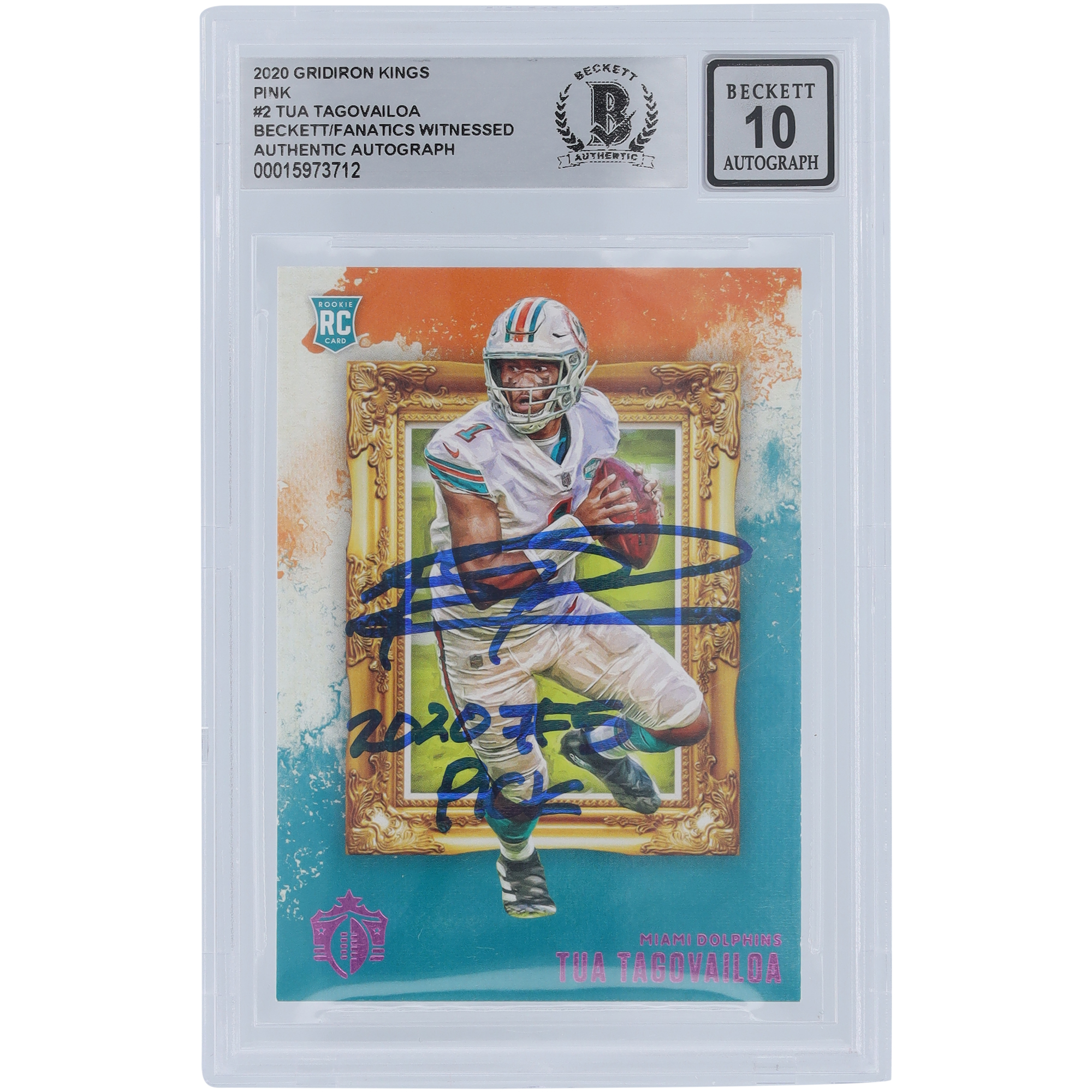 Tua Tagovailoa Miami Dolphins signierte 2020 Panini Gridiron Kings Pink #GK-2 Beckett Fanatics bezeugte authentifizierte 10 Rookie-Karte mit „2020 #5 Pick“-Aufschrift