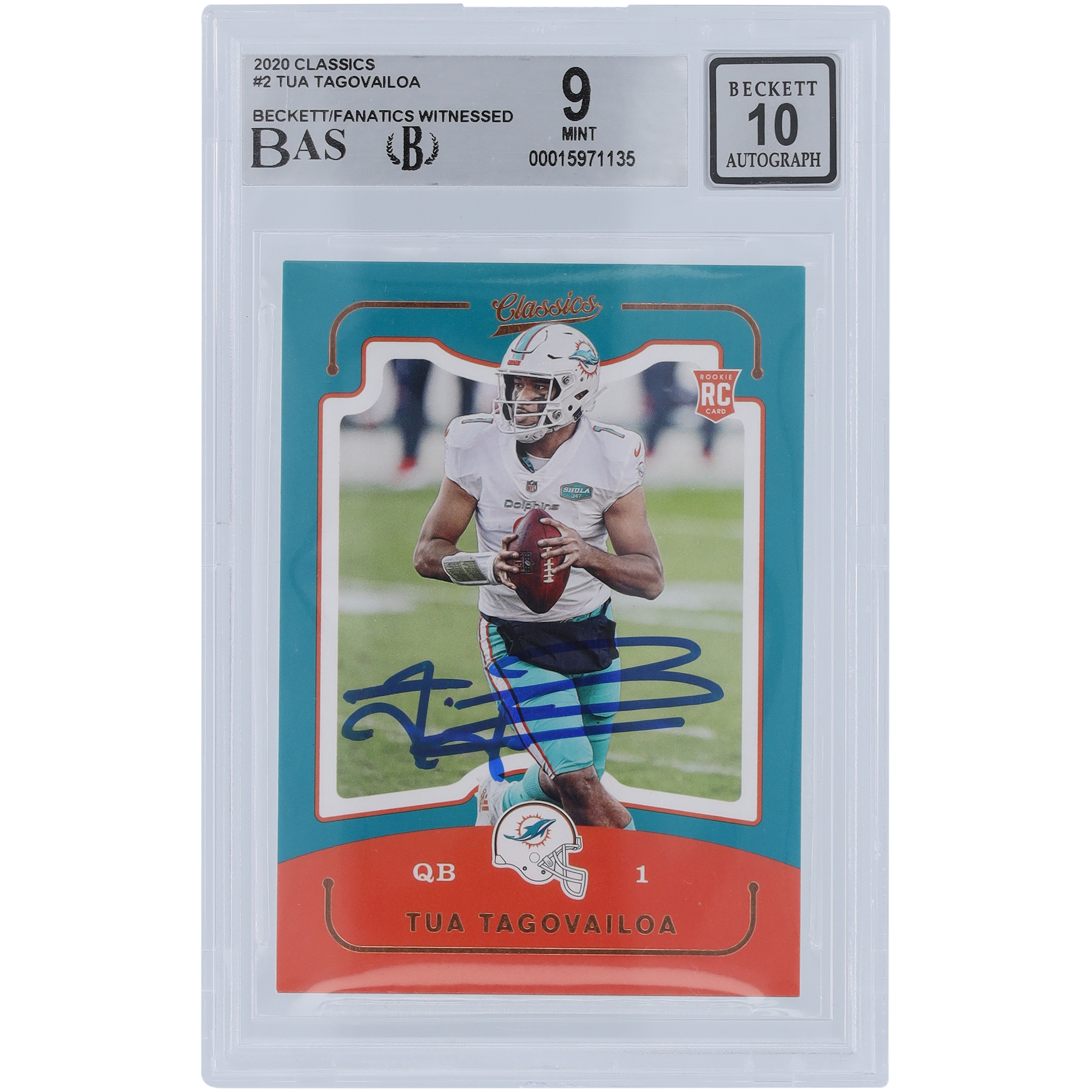 Tua Tagovailoa Miami Dolphins signierte 2020 Panini Classics #CL-2 Beckett Fanatics bezeugte authentifizierte 9/10 Rookie-Karte