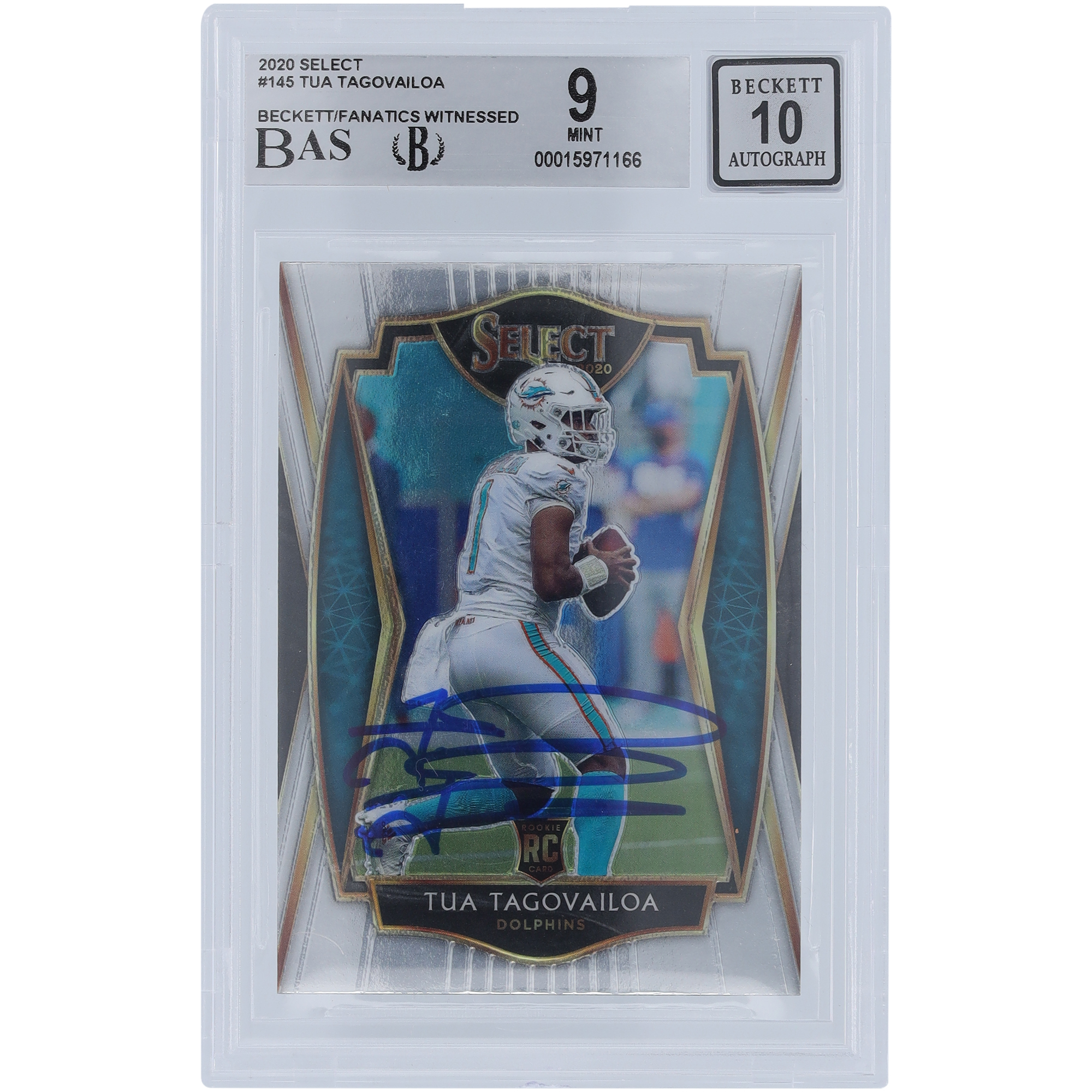 Tua Tagovailoa Miami Dolphins signierte 2020 Panini Select #145 Beckett Fanatics bezeugte authentifizierte 9/10 Rookie-Karte